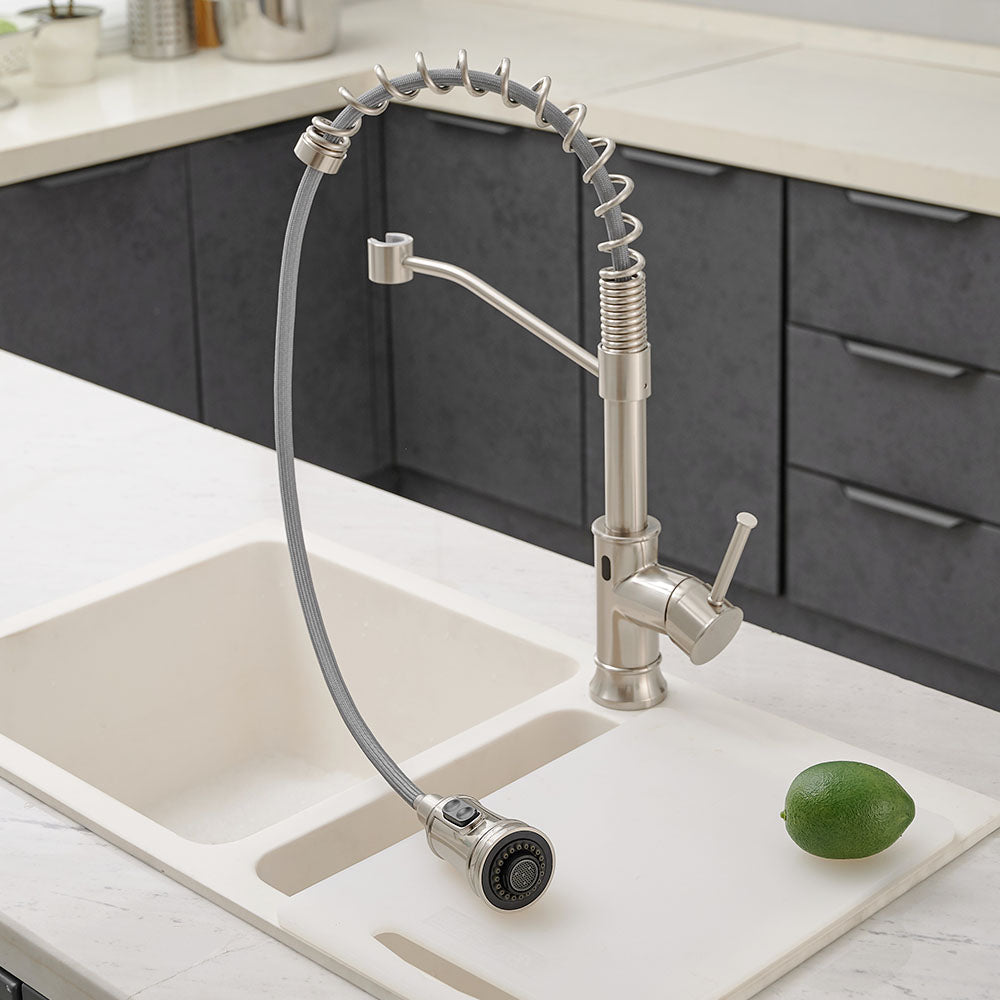 Smart Touchless Kitchen Sink Faucet with Pull Down Sprayer in Brushed Nickel