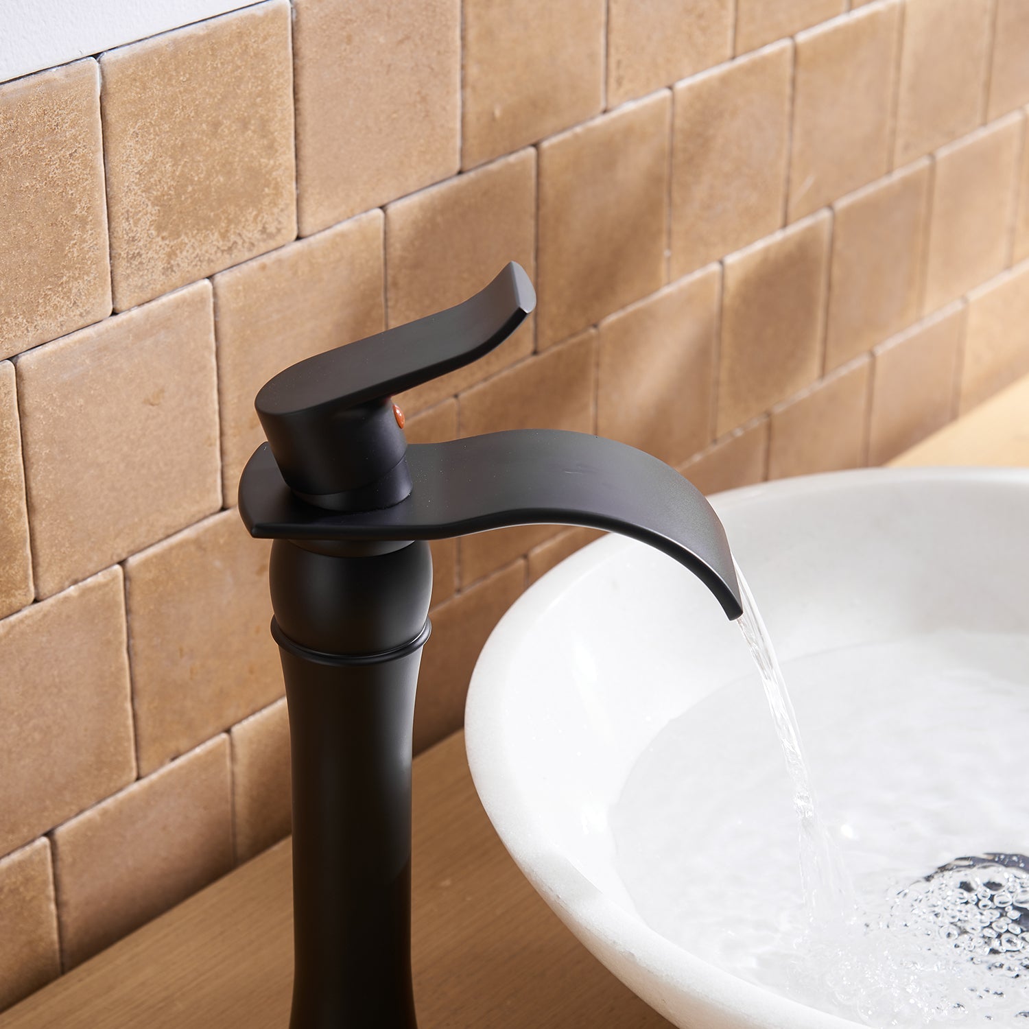 Single-Handle Waterfall Vessel Bathroom Faucet With Pop-up Drain Assembly