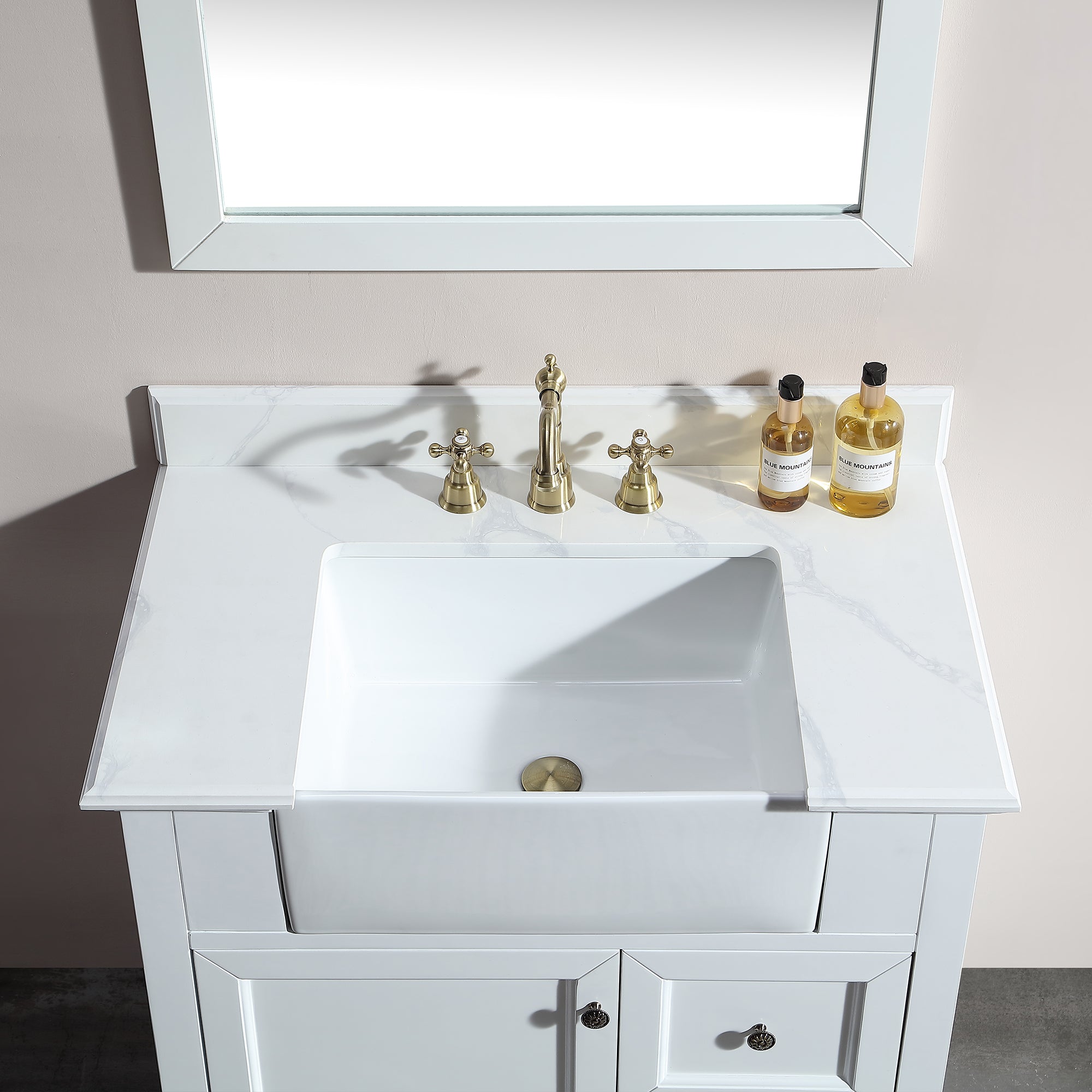 36 in. W x 22 in. D x 35 in. H Freestanding Bath Vanity Minimalist in White with White Quartz Top with White Basin