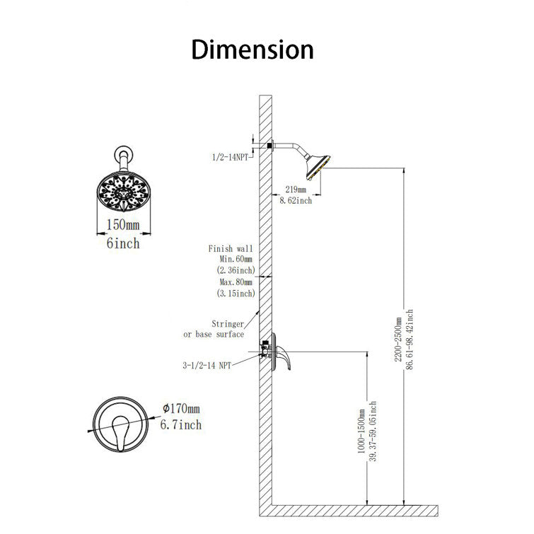 Single-Handle 6-Spray 6 in. Shower Head Round High Pressure Shower Faucet Set