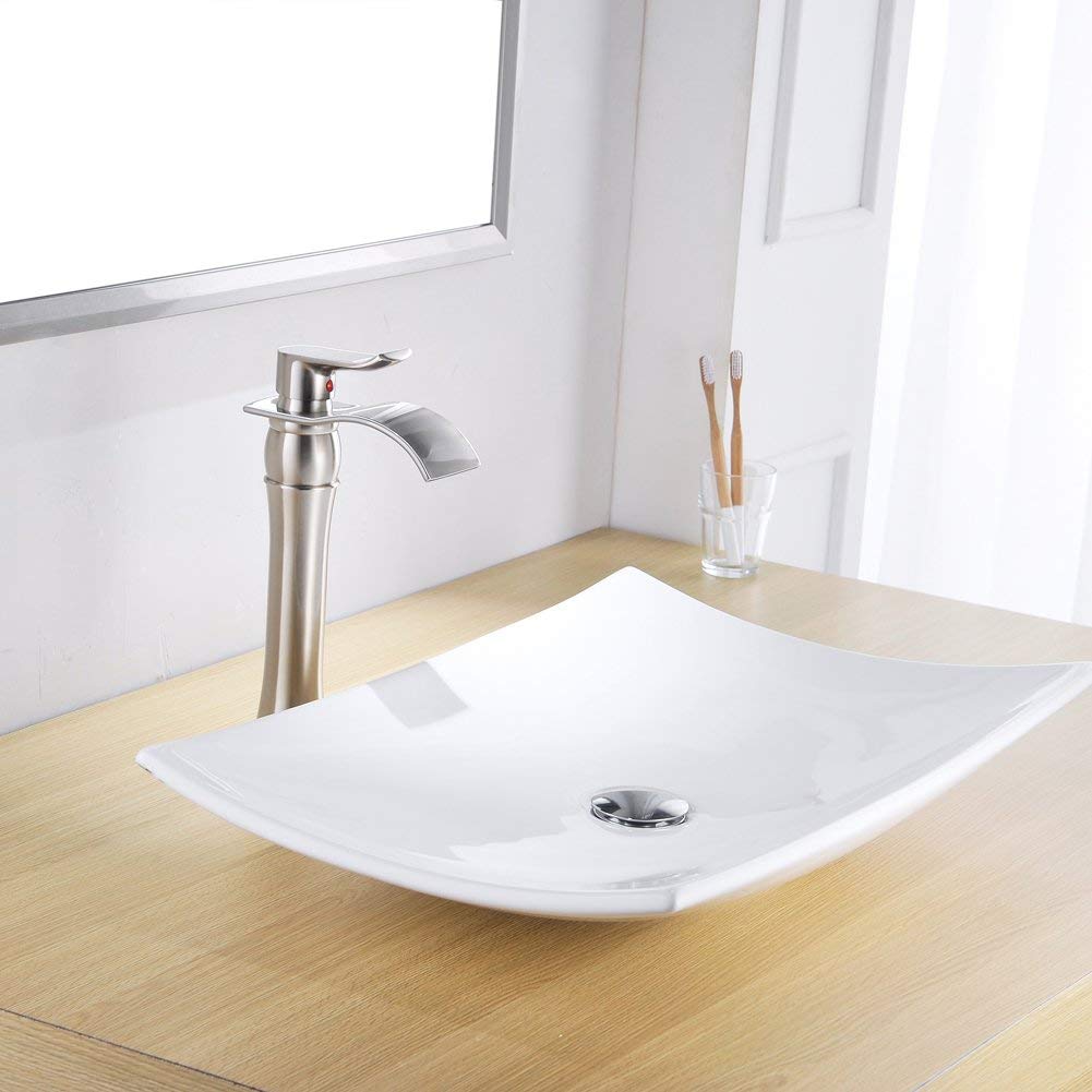Single-Handle Waterfall Vessel Bathroom Faucet With Pop-up Drain Assembly