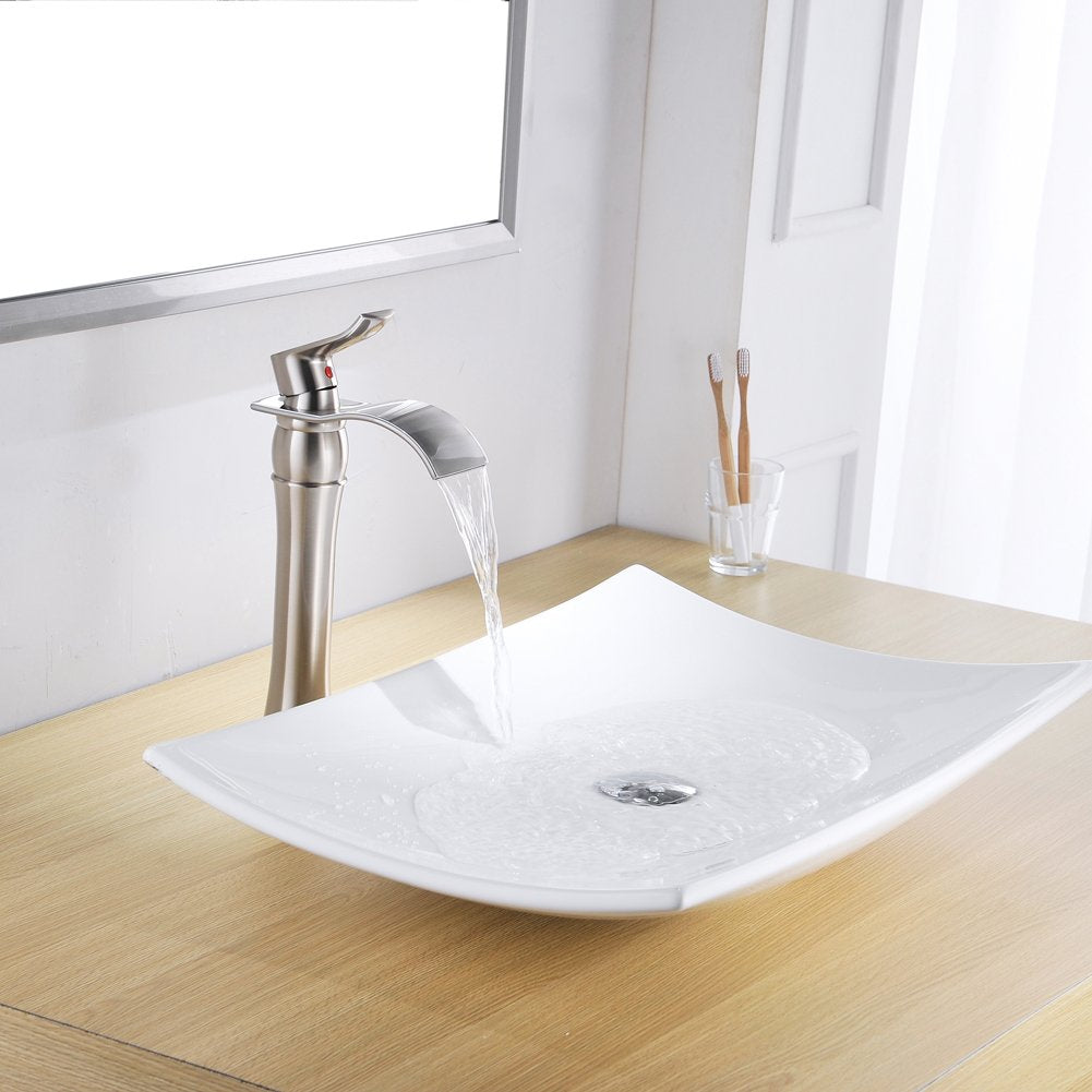 Single-Handle Waterfall Vessel Bathroom Faucet With Pop-up Drain Assembly