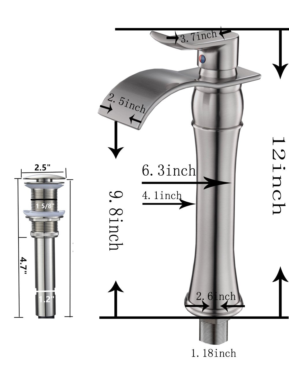 Single-Handle Waterfall Vessel Bathroom Faucet With Pop-up Drain Assembly