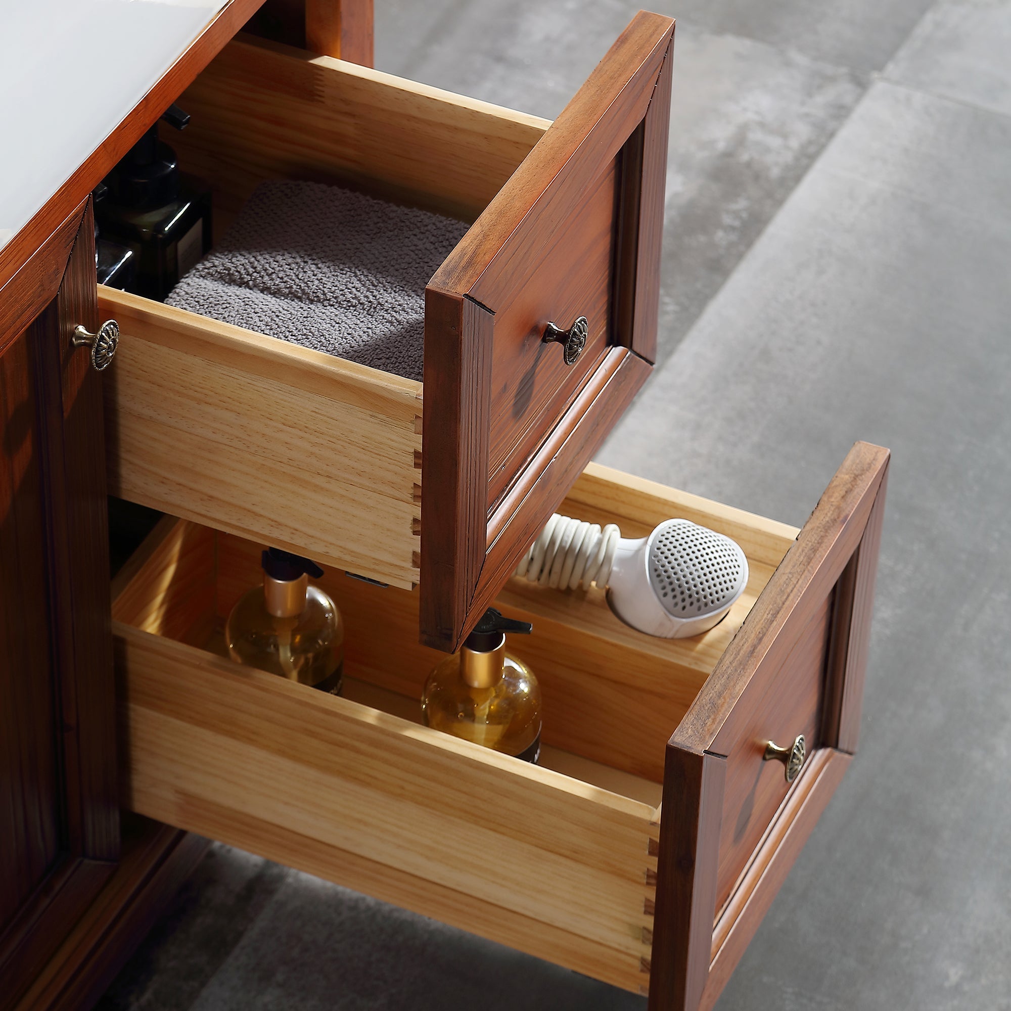 36 in. W x 22 in. D x 35 in. H Freestanding Bath Vanity Wood in Brown with White Quartz Top with White Basin