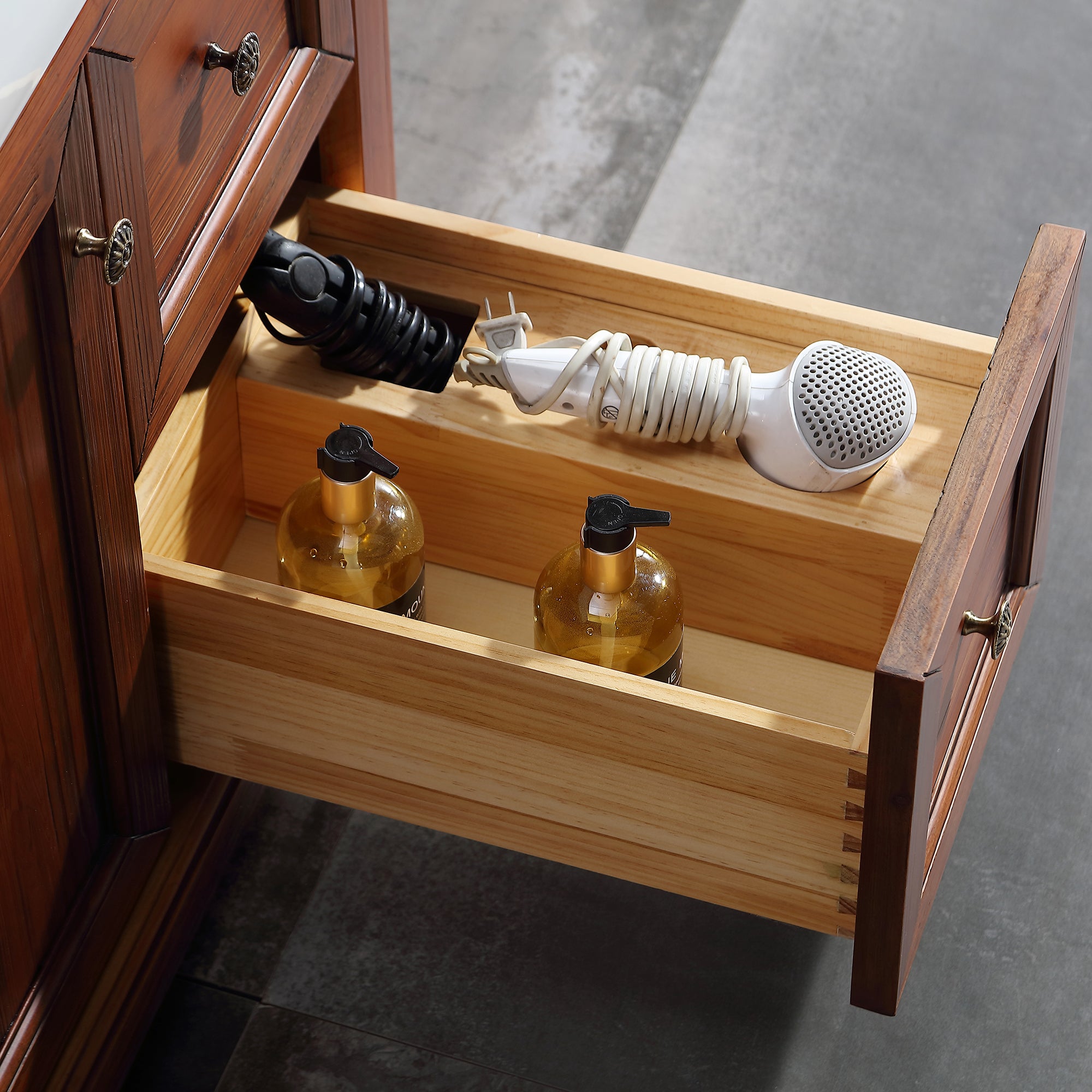 36 in. W x 22 in. D x 35 in. H Freestanding Bath Vanity Wood in Brown with White Quartz Top with White Basin