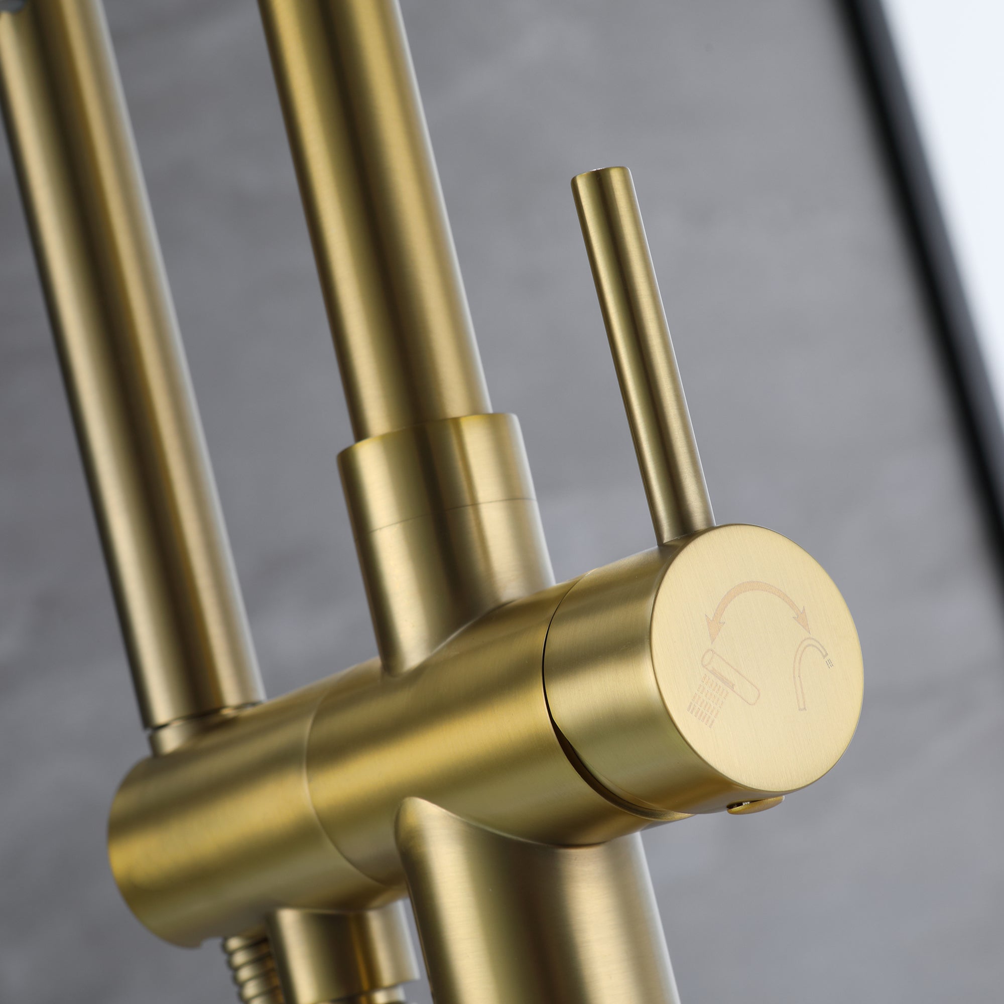 Freestanding Bathtub Faucet With Handheld Shower in Brushed Gold