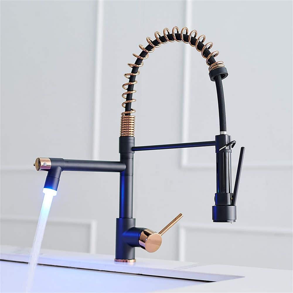 Single-Handle LED Gooseneck Pull-Down Sprayer Kitchen Faucet