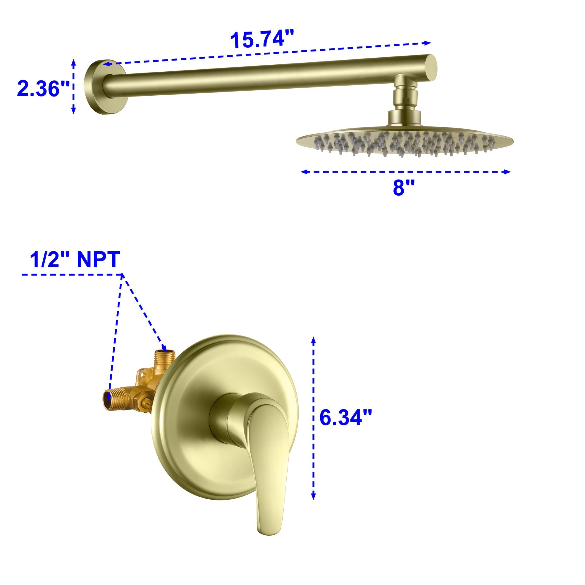 8 inch/ 9 inch 1-Spray Patterns with 2.1 GPM Wall Mount Fixed Shower Head with Valve Included