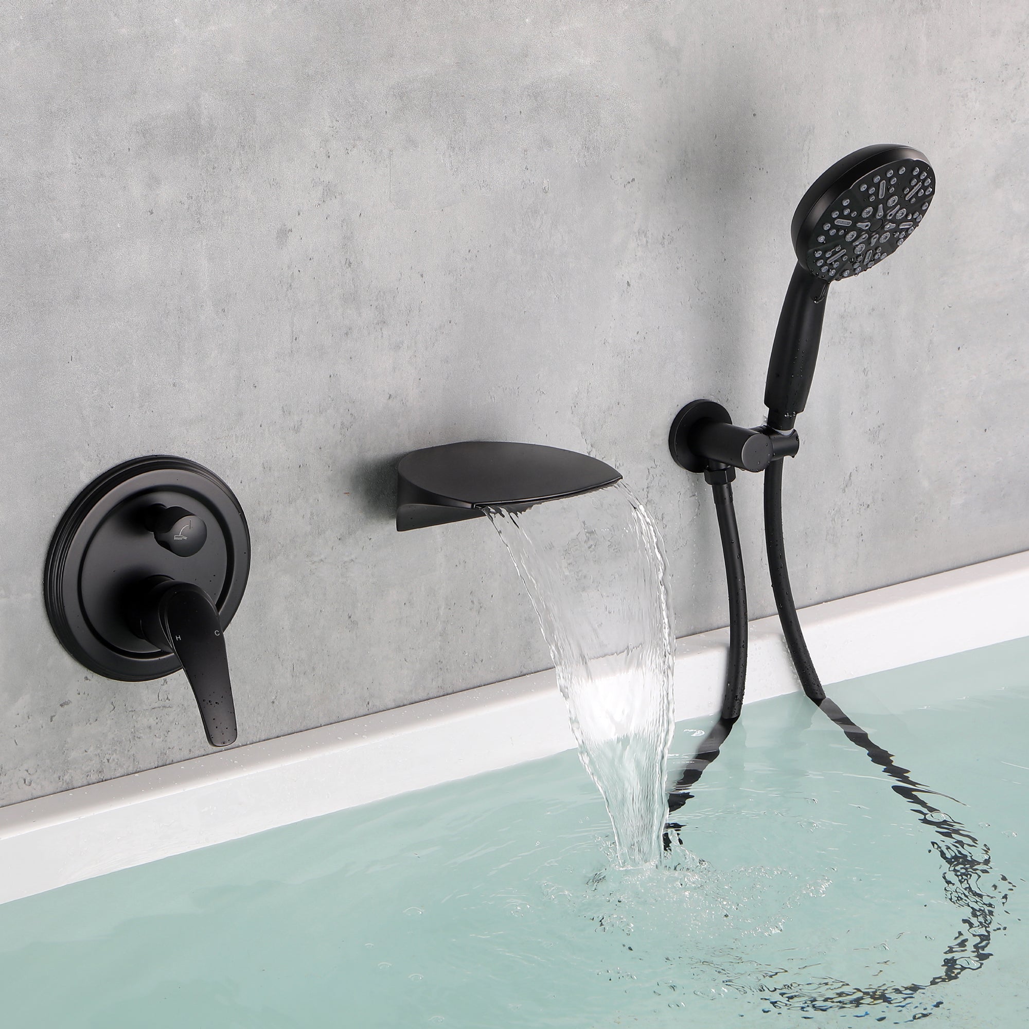 Single-Handle Wall Mount Roman Tub Faucet with Round Hand Shower