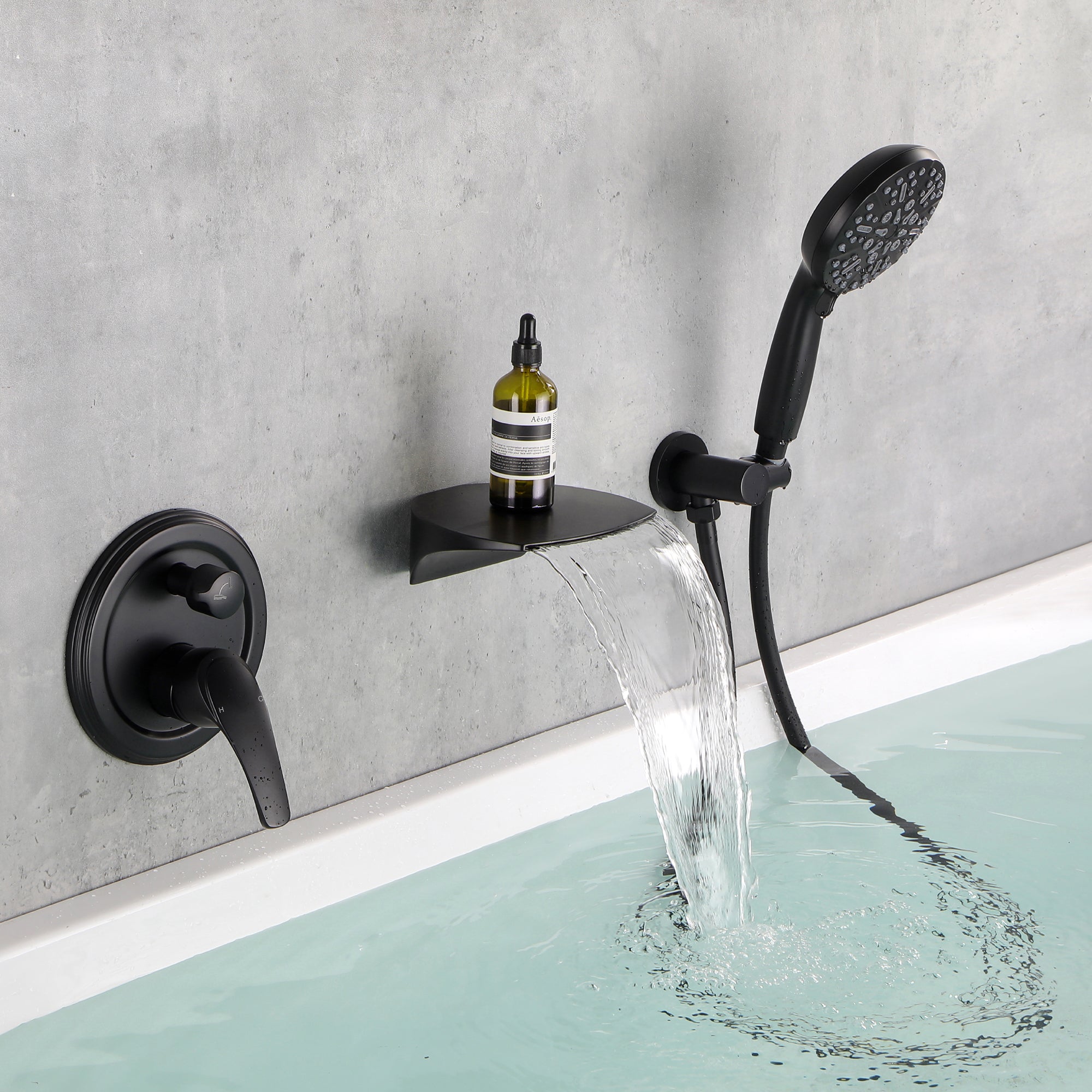 Single-Handle Wall Mount Roman Tub Faucet with Round Hand Shower