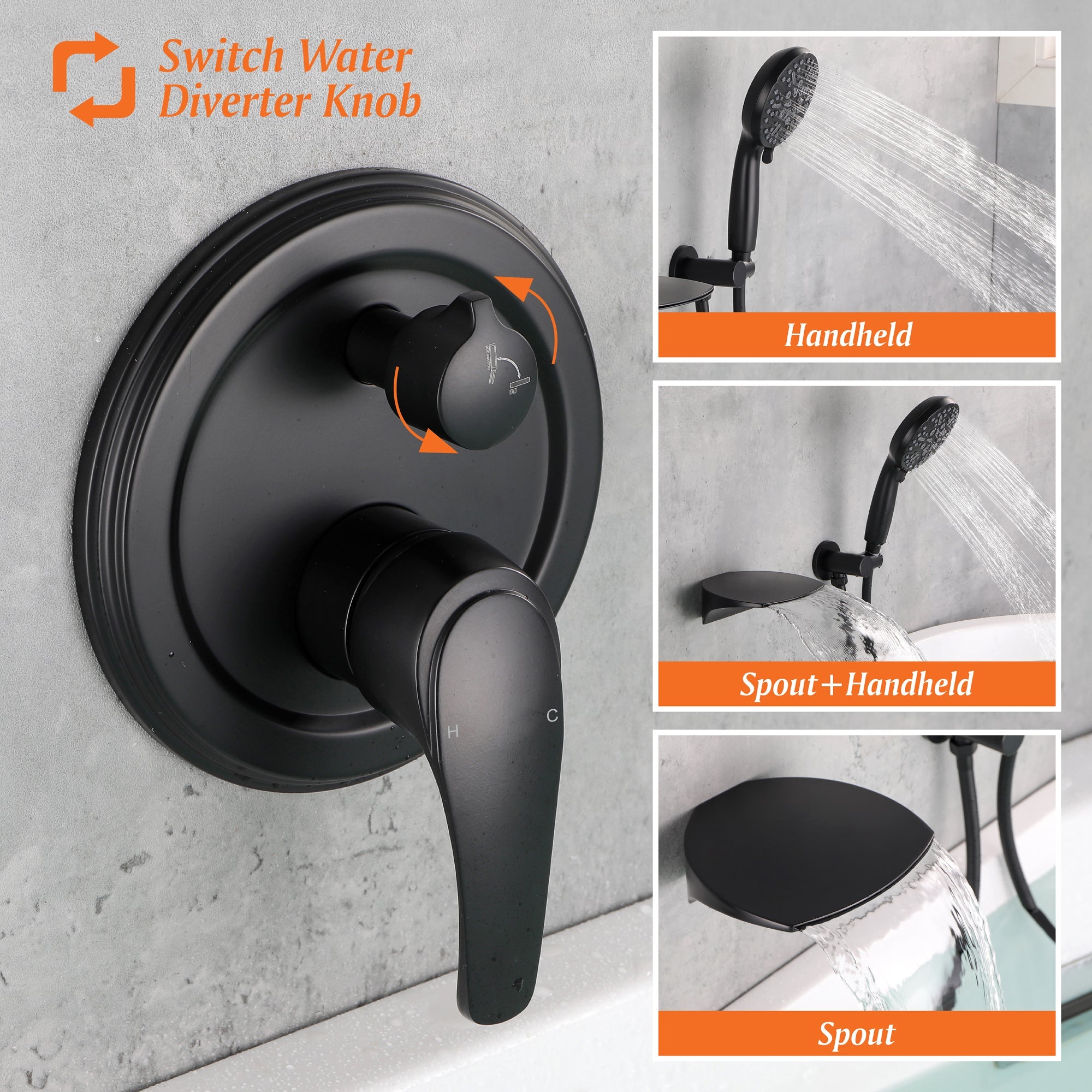 Single-Handle Wall Mount Roman Tub Faucet with Round Hand Shower