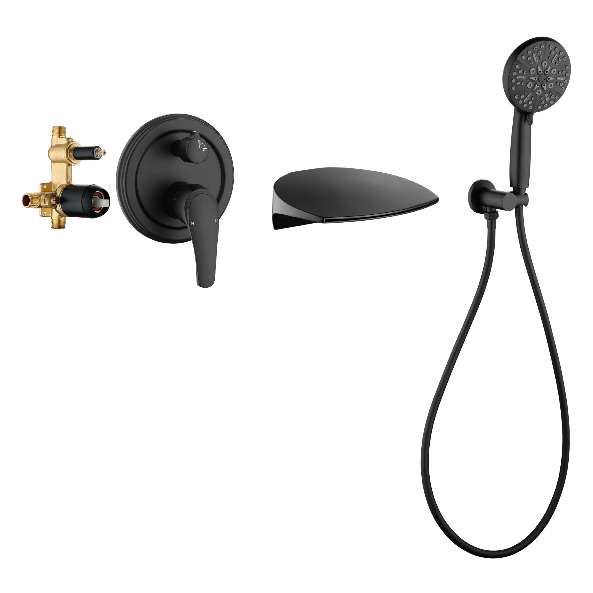 Single-Handle Wall Mount Roman Tub Faucet with Round Hand Shower