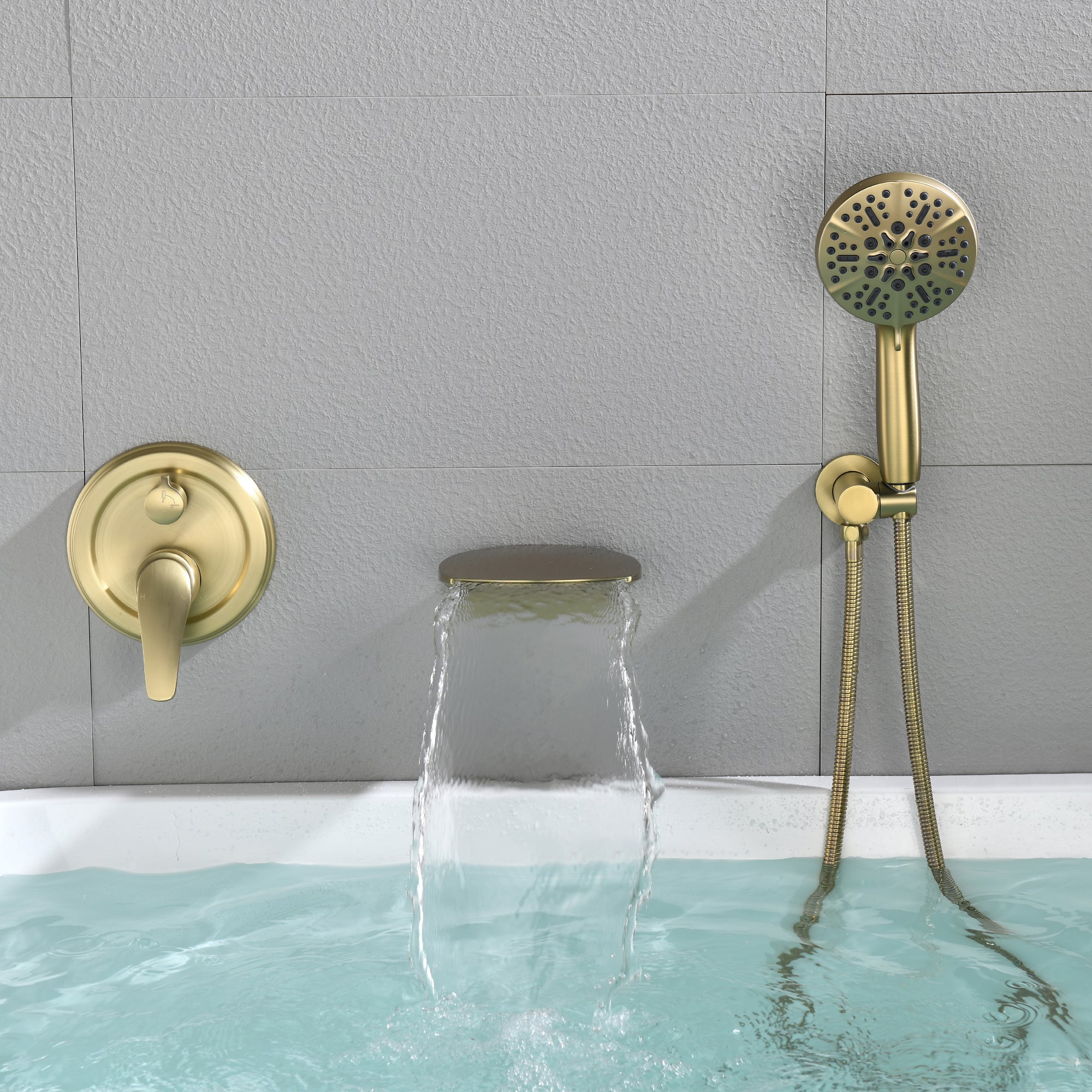 Single-Handle Wall Mount Roman Tub Faucet with Round Hand Shower