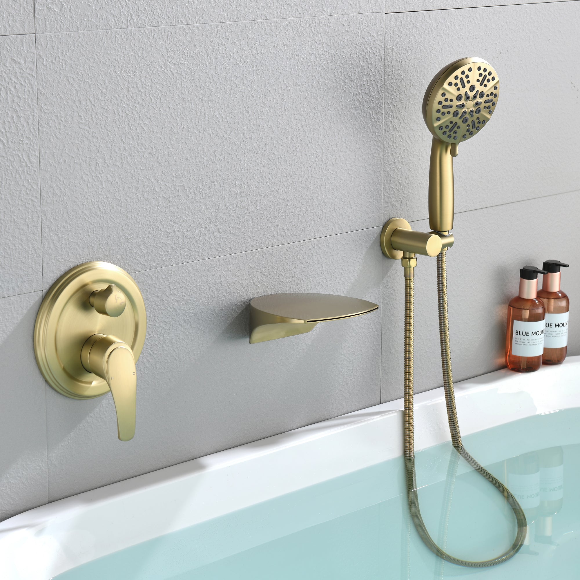 Single-Handle Wall Mount Roman Tub Faucet with Round Hand Shower