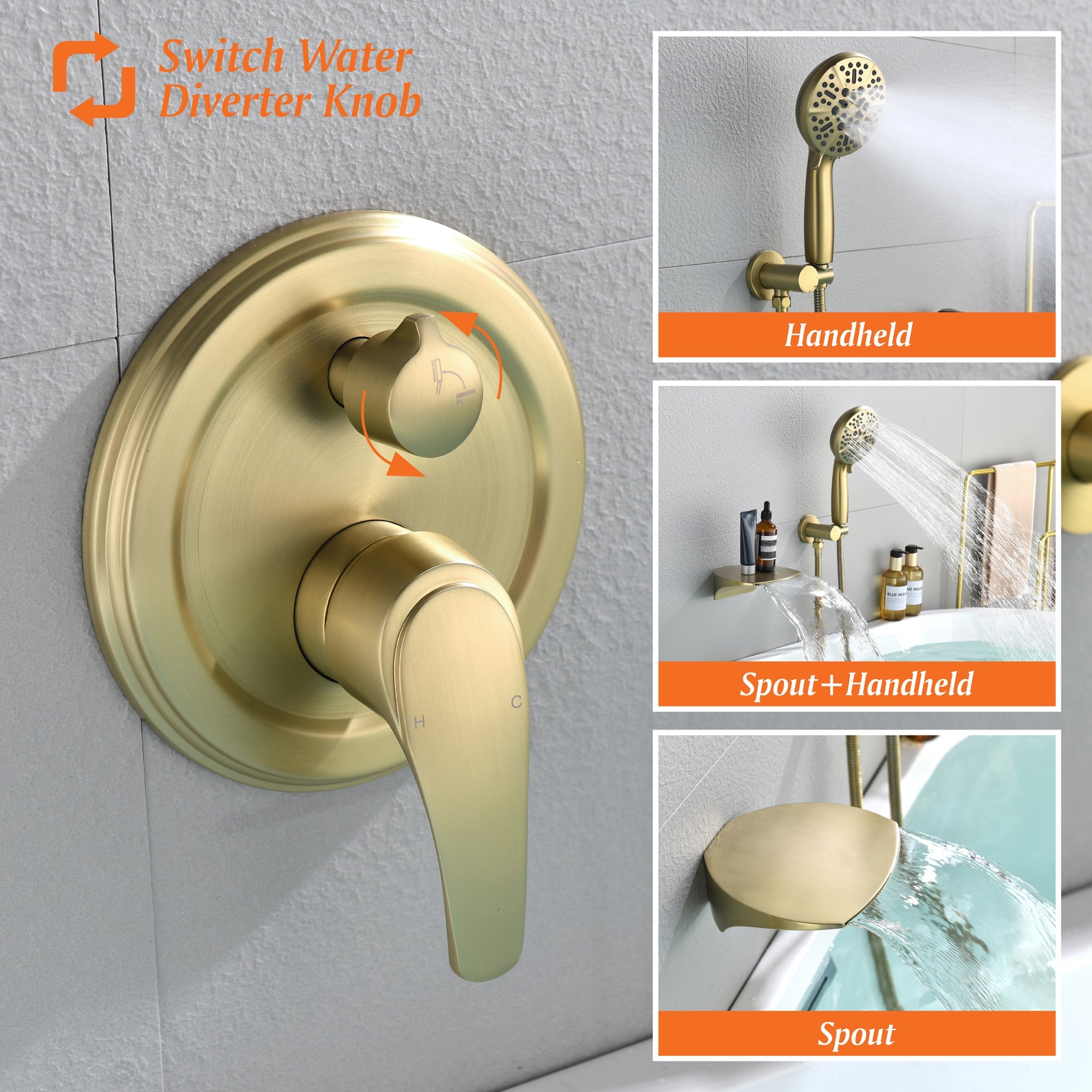 Single-Handle Wall Mount Roman Tub Faucet with Round Hand Shower
