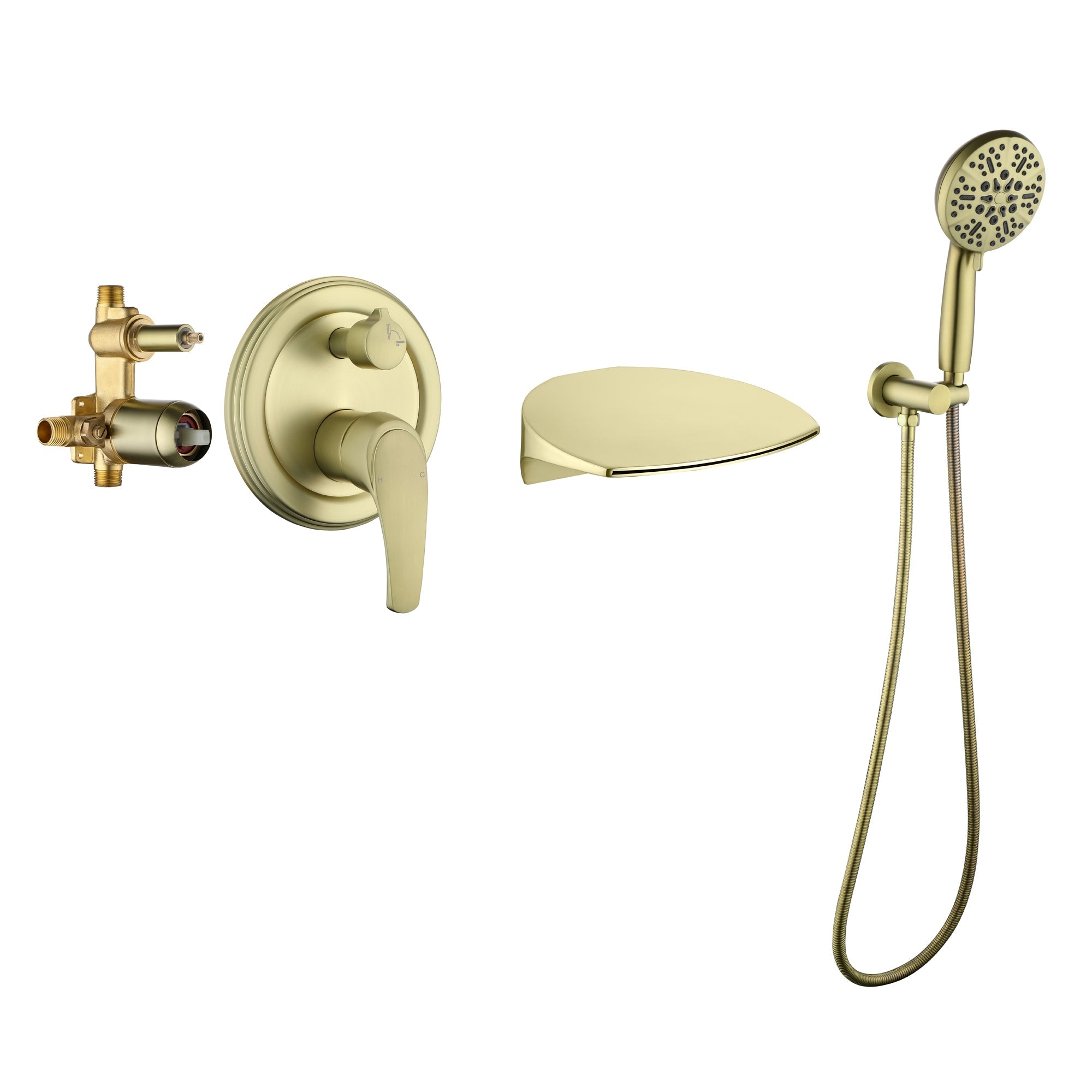 Single-Handle Wall Mount Roman Tub Faucet with Round Hand Shower