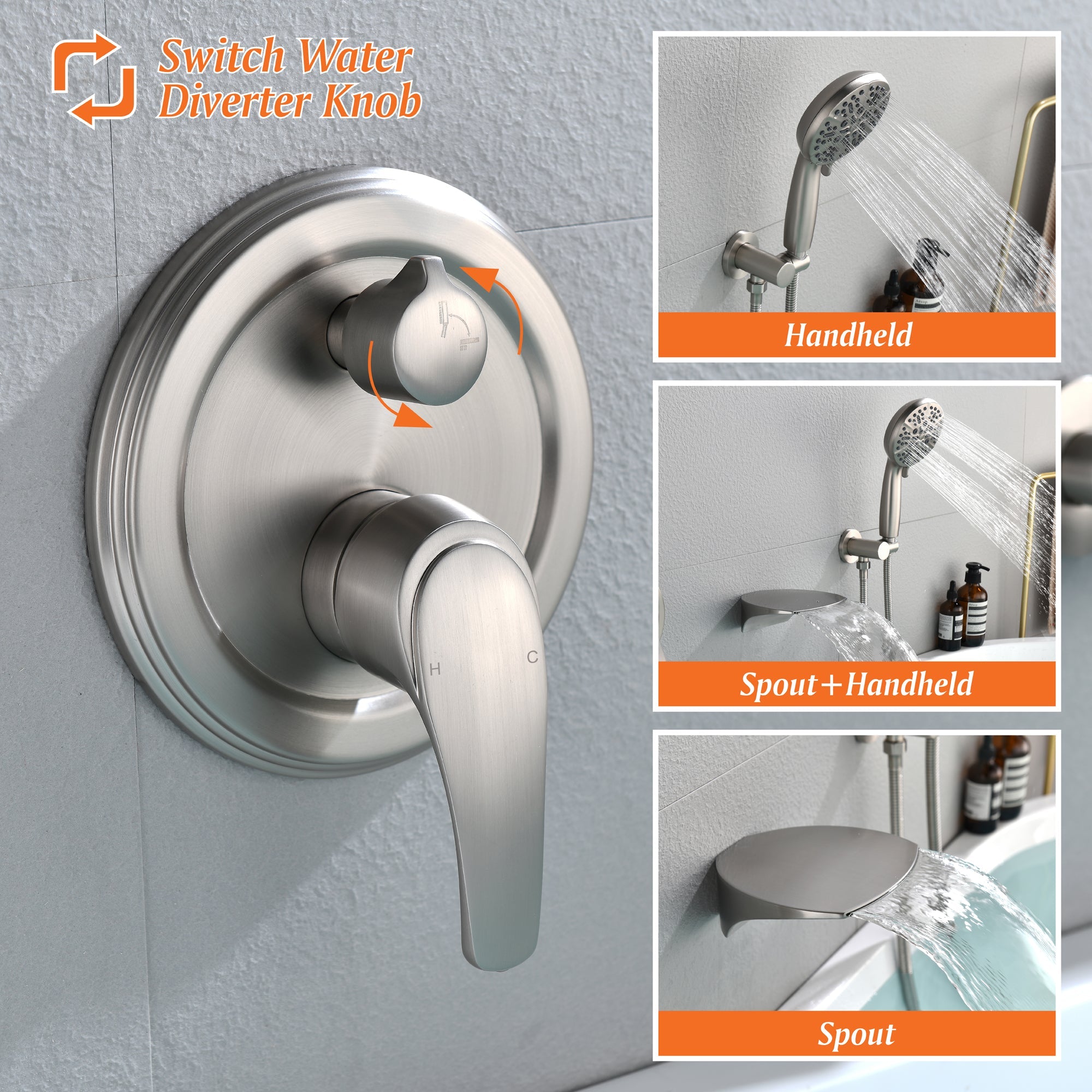Single-Handle Wall Mount Roman Tub Faucet with Round Hand Shower