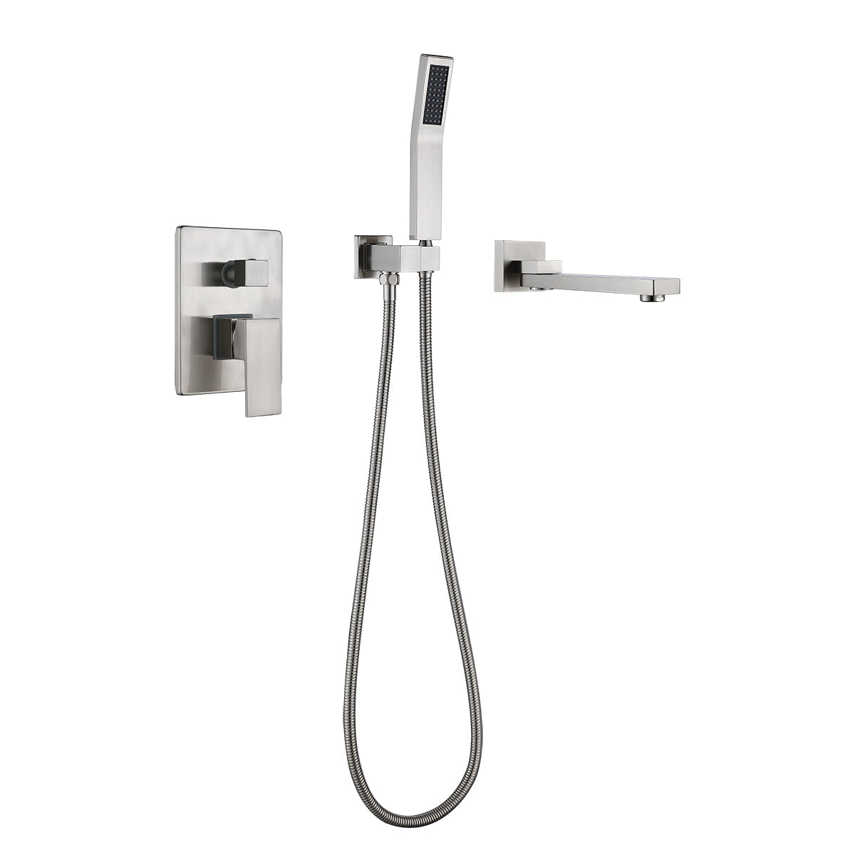 Wall Mounted Tub Filler With Tub Spout and Handheld Shower in Brushed Nickel