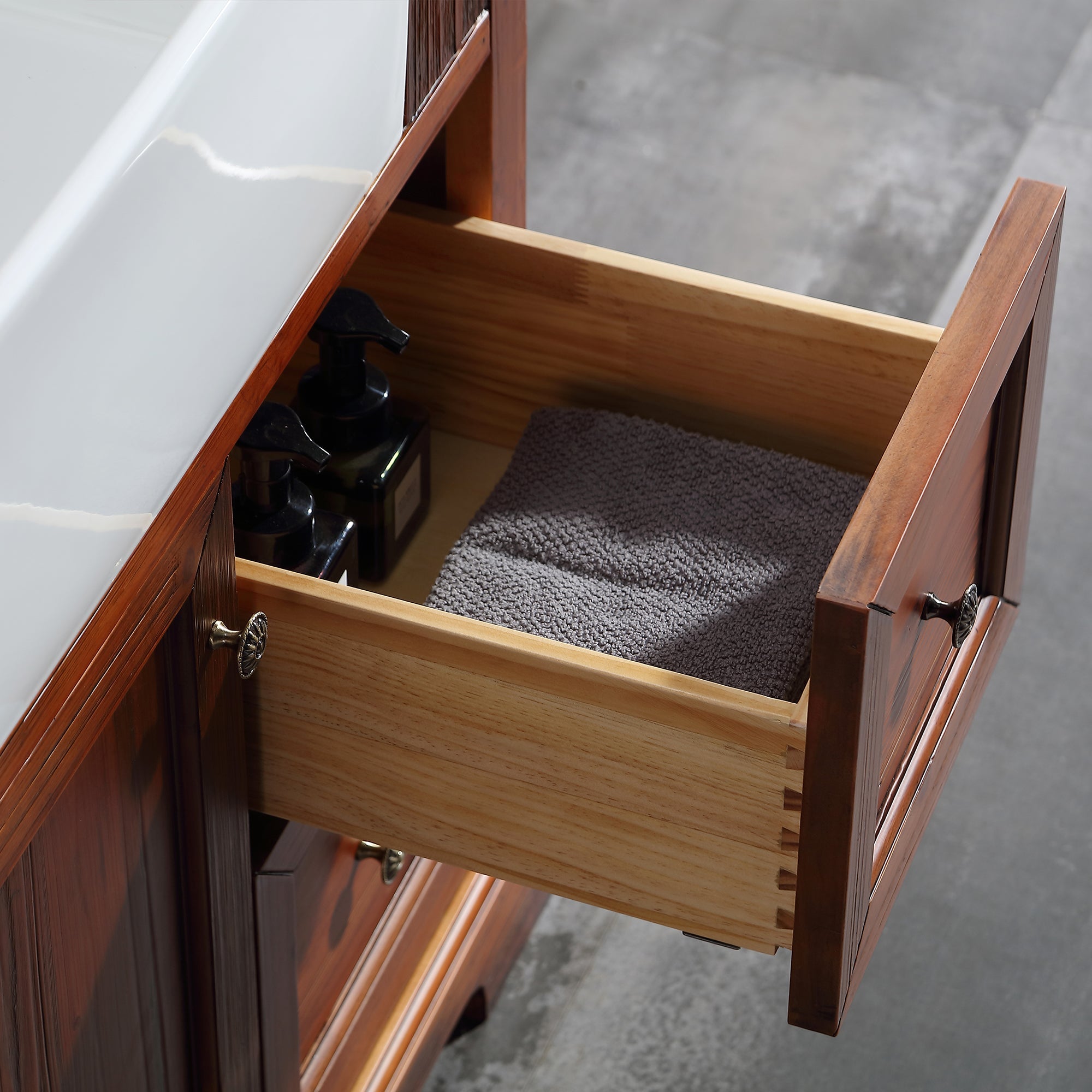 36 in. W x 22 in. D x 35 in. H Freestanding Bath Vanity Wood in Brown with White Quartz Top with White Basin