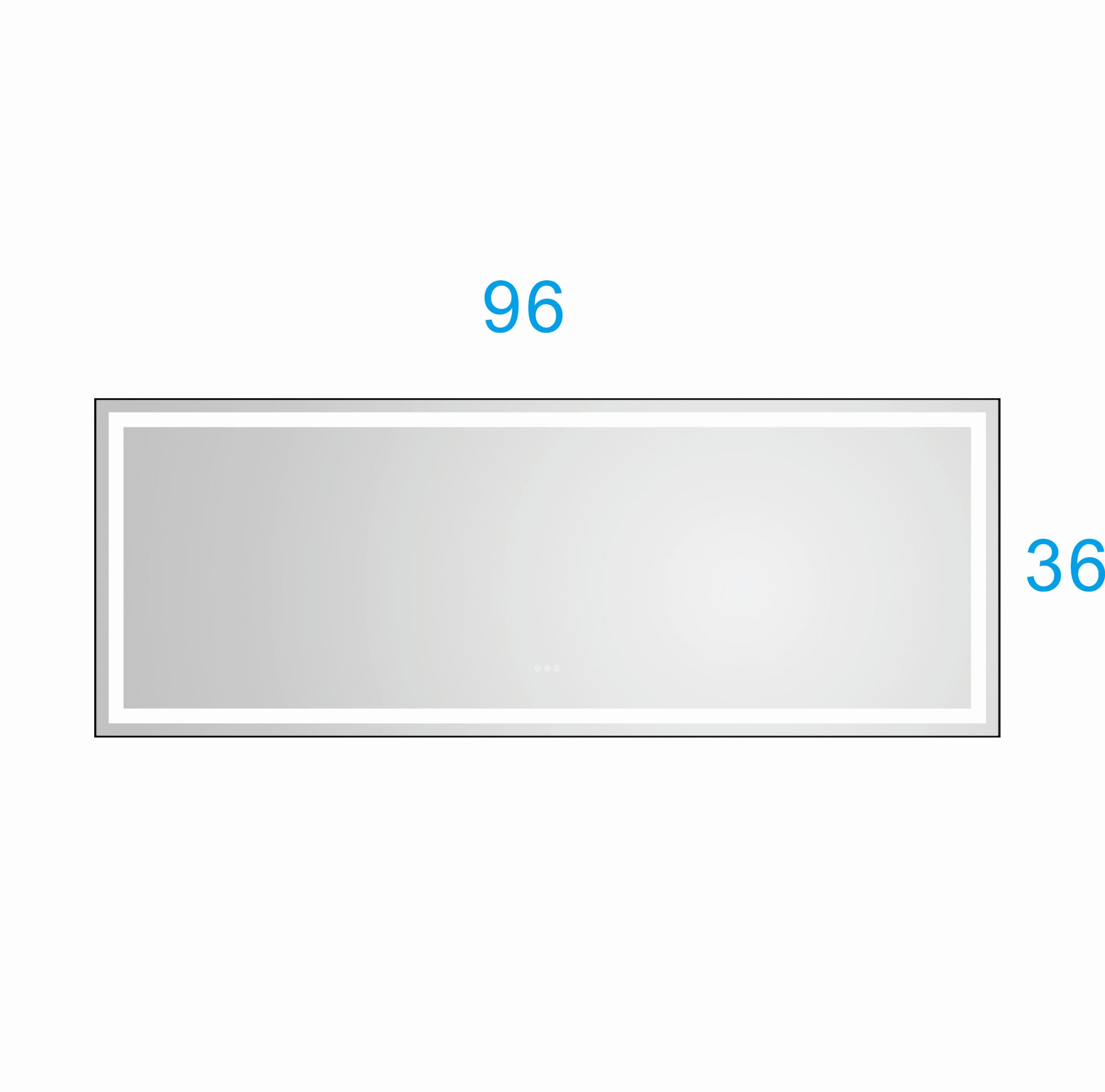 96 in. W x36 in. H Framed LED Single Bathroom Vanity Mirror in Polished Crystal