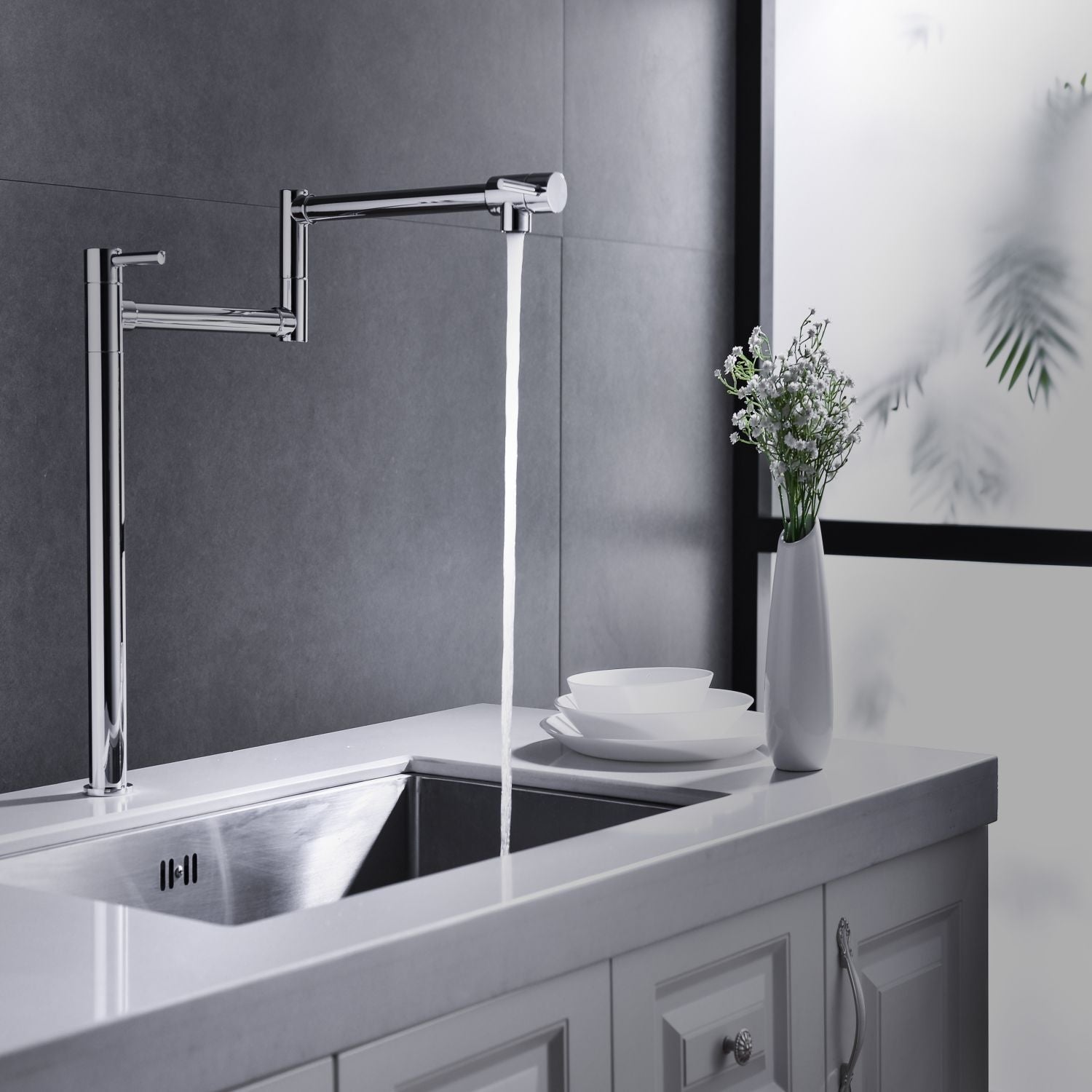 Deck Mounted Pot Filler Faucet with 360° Rotation