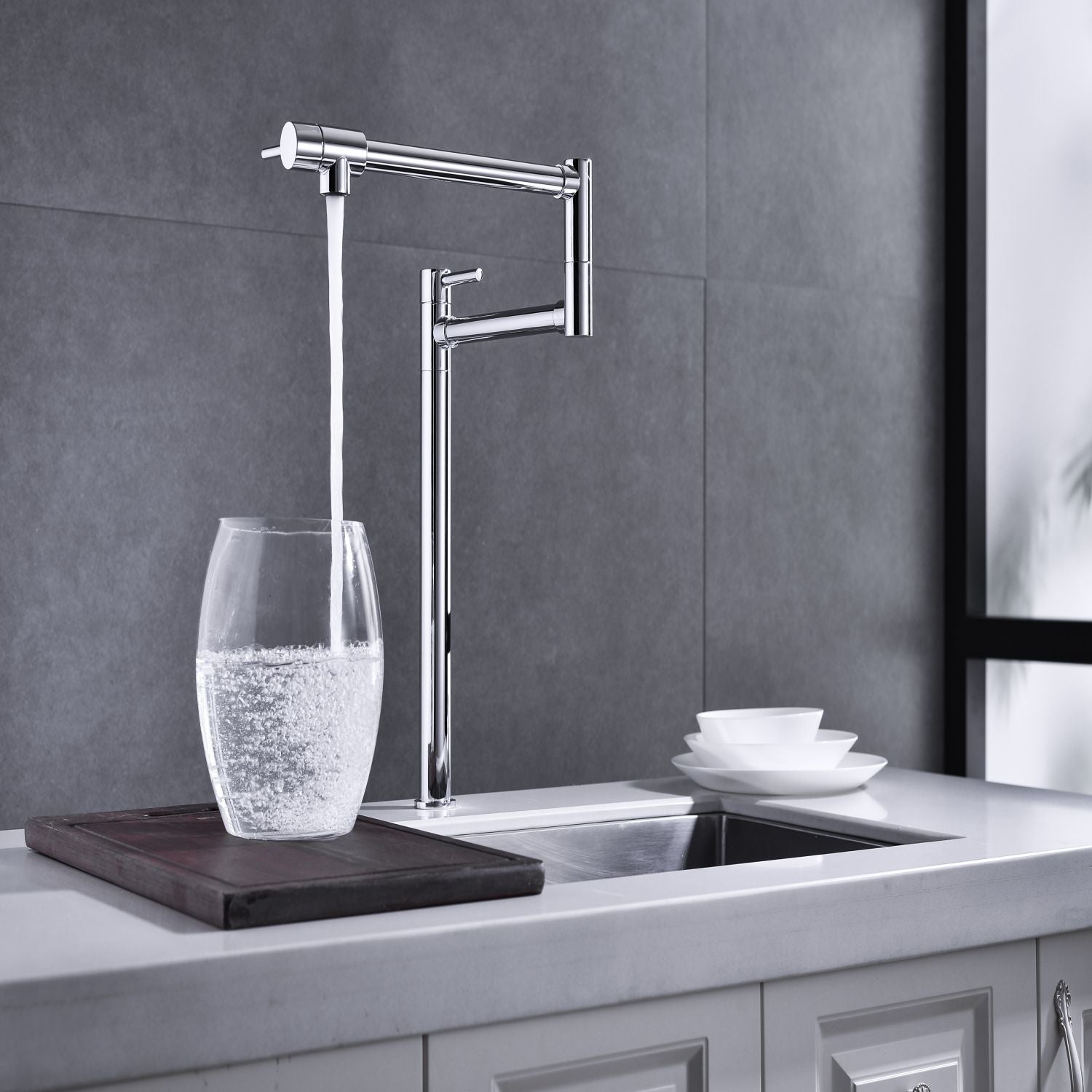 Deck Mounted Pot Filler Faucet with 360° Rotation
