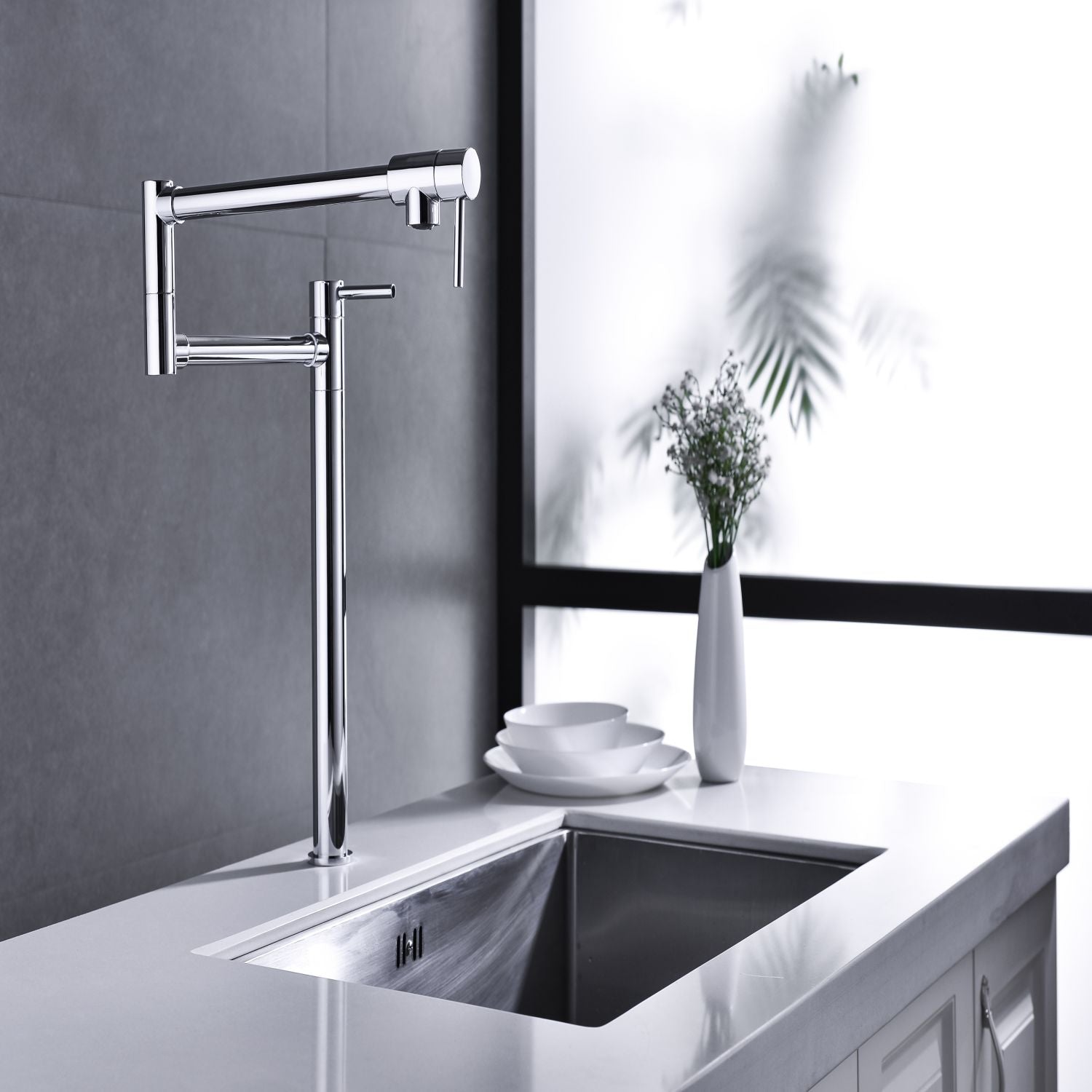 Deck Mounted Pot Filler Faucet with 360° Rotation