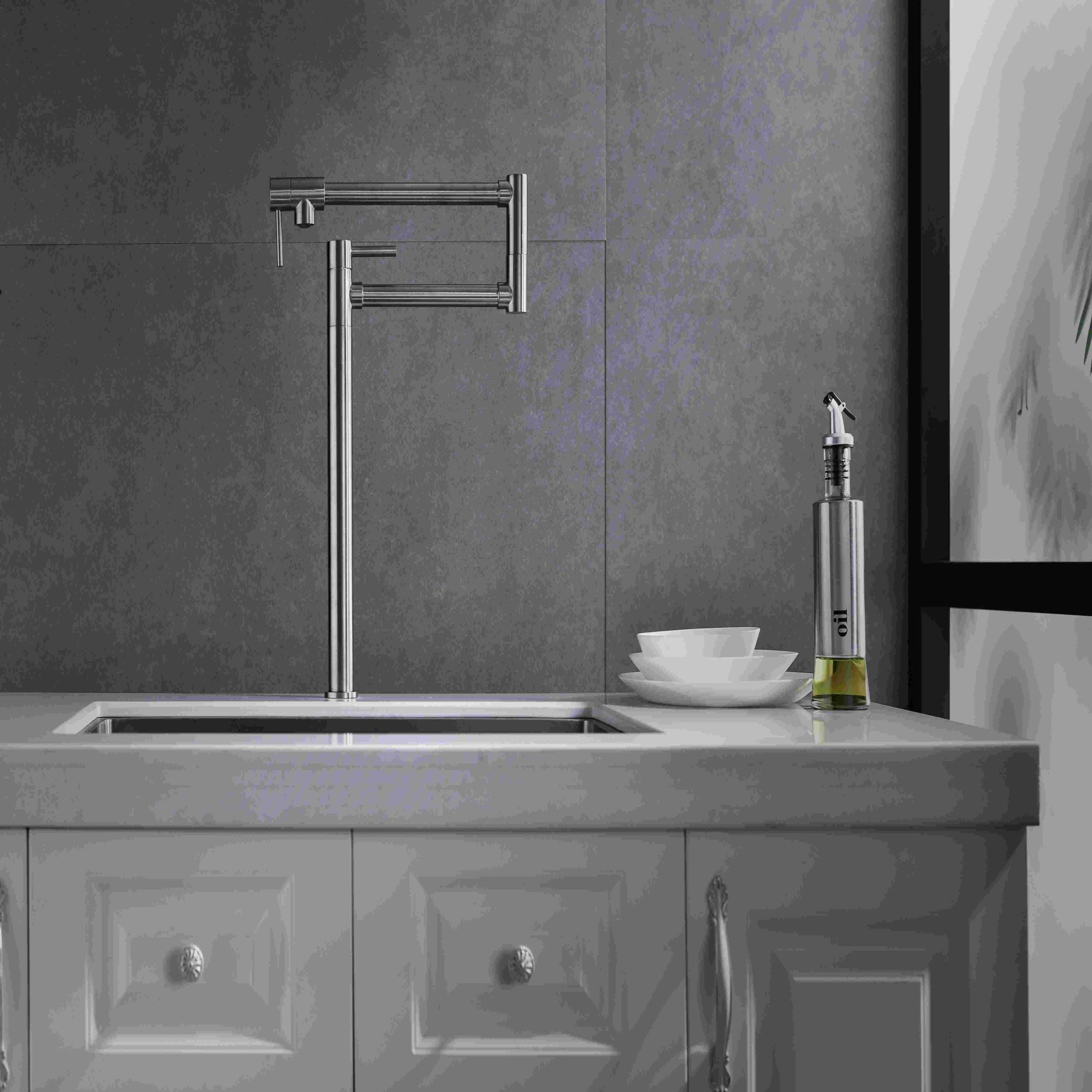 Deck Mounted Pot Filler Faucet with 360° Rotation