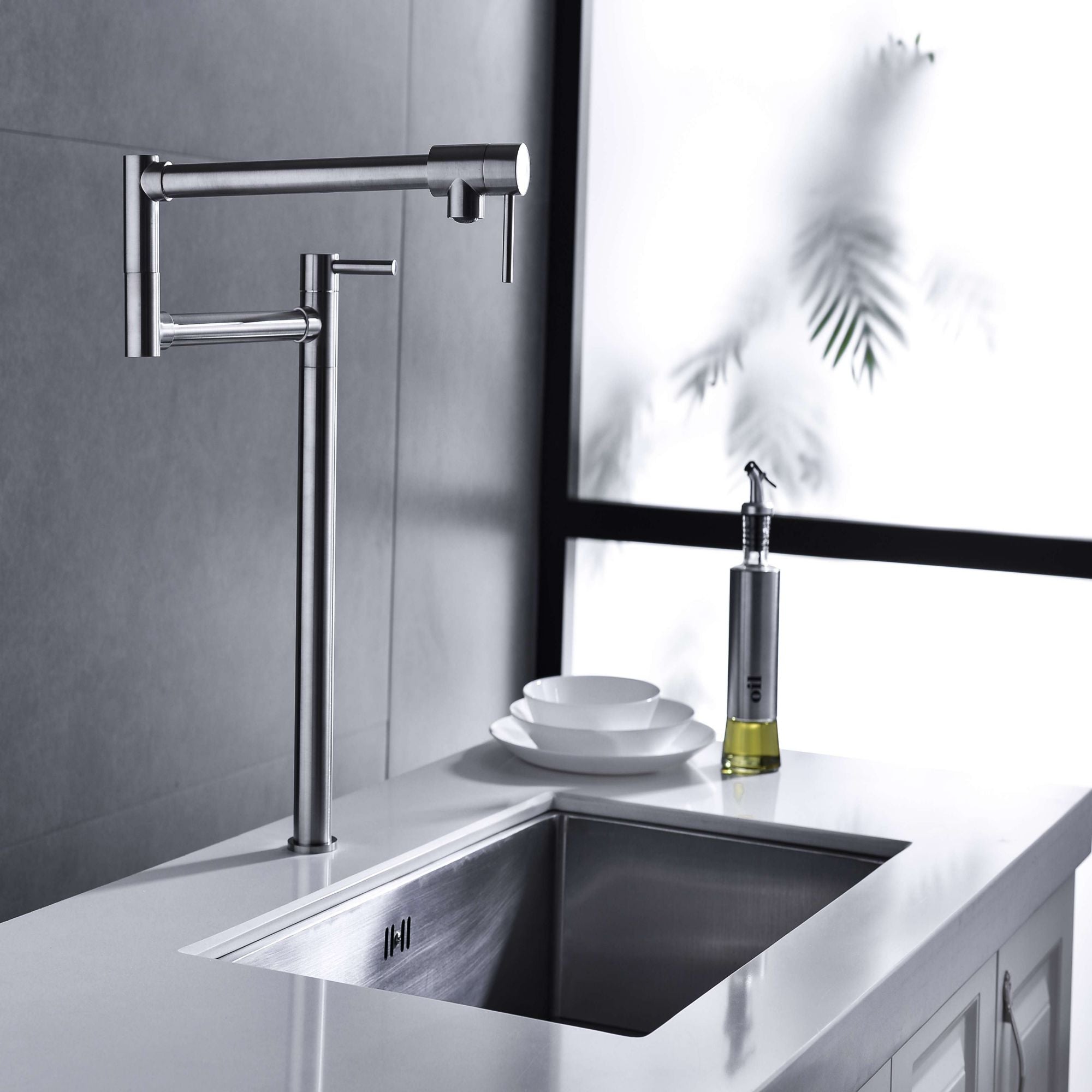 Deck Mounted Pot Filler Faucet with 360° Rotation