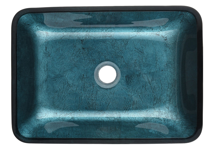 18in L -13in W -4in H Handmade Countertop Glass Rectangular Vessel Bathroom Sink Set in  Blue Glass