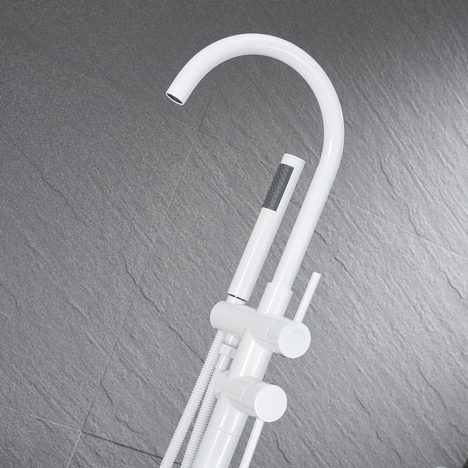 Freestanding Bathtub Faucet Floor Mounted Faucet With Hand Shower in White