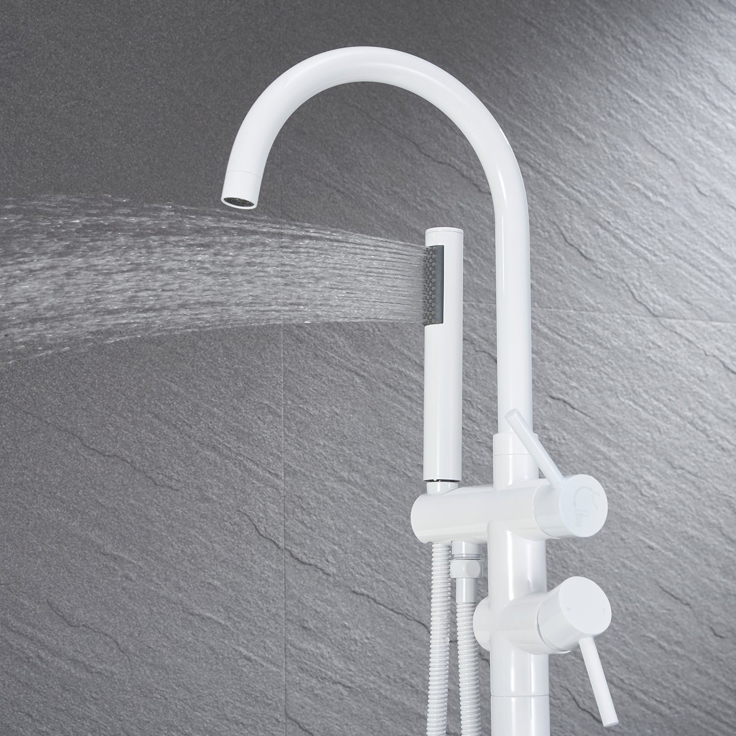 Freestanding Bathtub Faucet Floor Mounted Faucet With Hand Shower in White