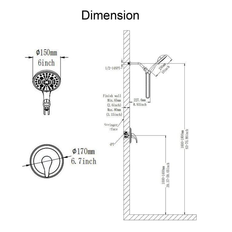 Single-Handle 6-Spray Round High Pressure Shower Faucet with 6 in. Shower Head