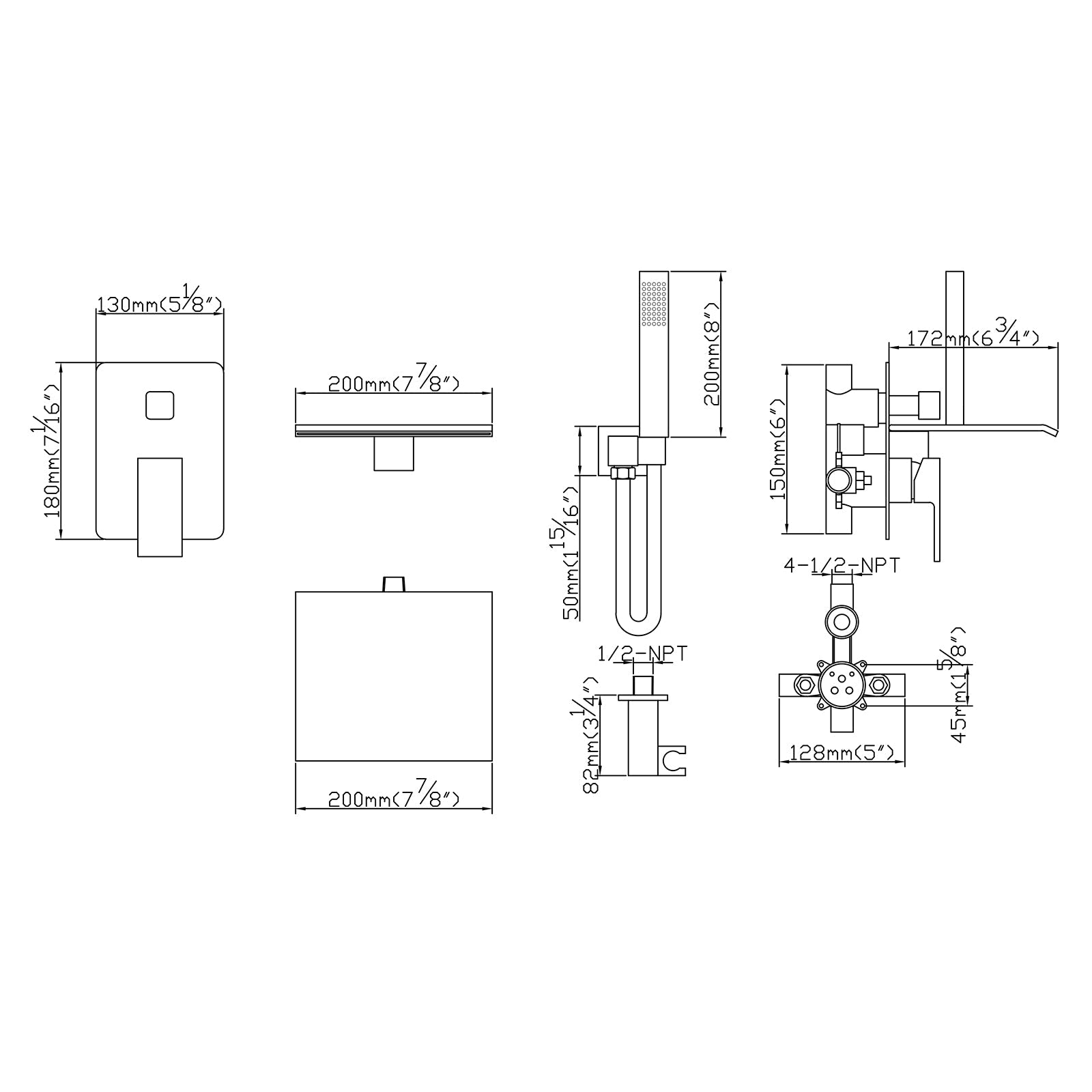 Wall Mounted Tub Filler With Handheld Shower