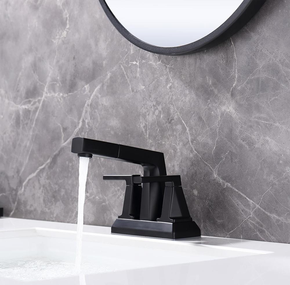 Two-Handle 4" Centerset Matte Black Pull-Out Bathroom Faucet