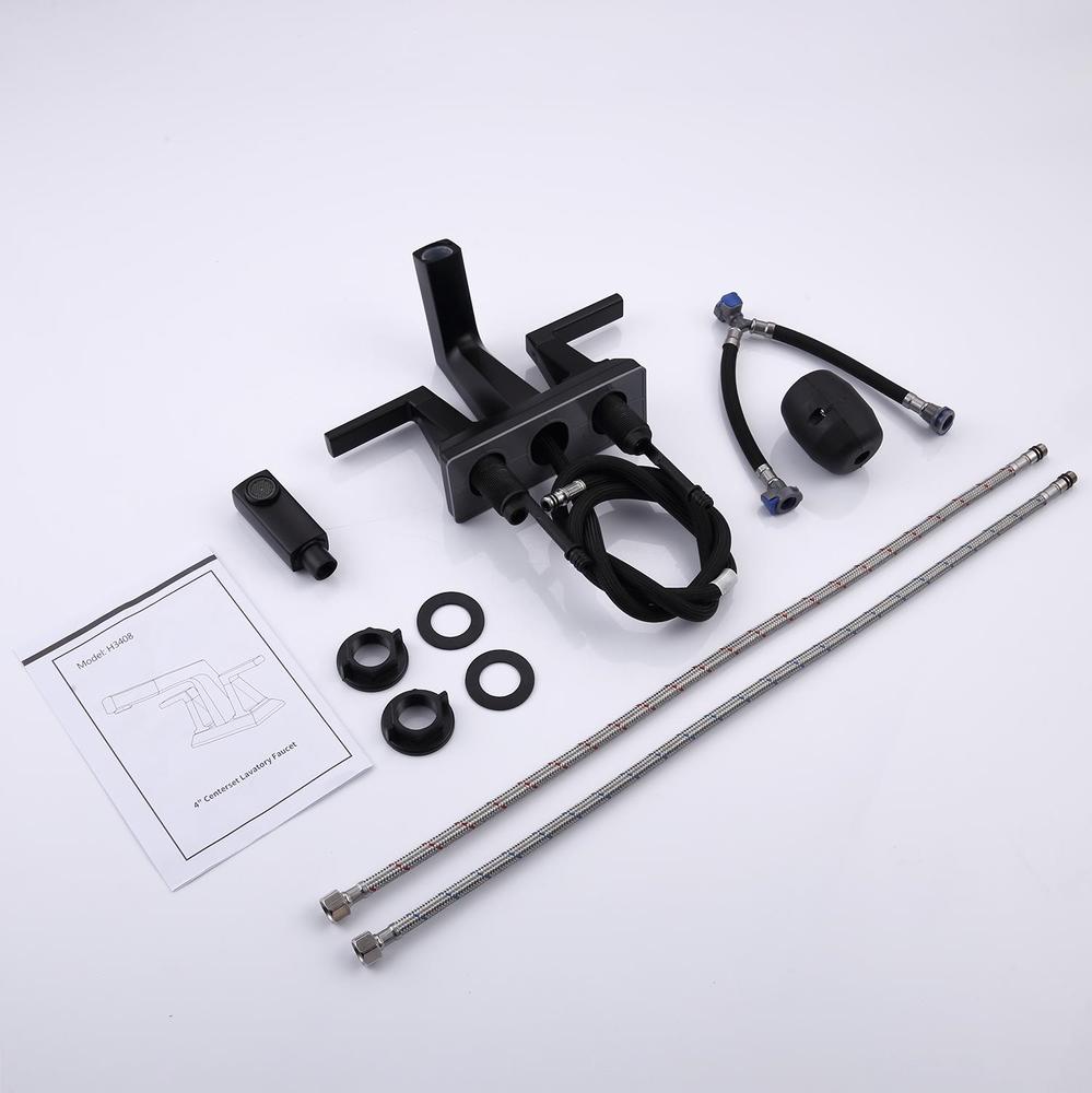 Two-Handle 4" Centerset Matte Black Pull-Out Bathroom Faucet