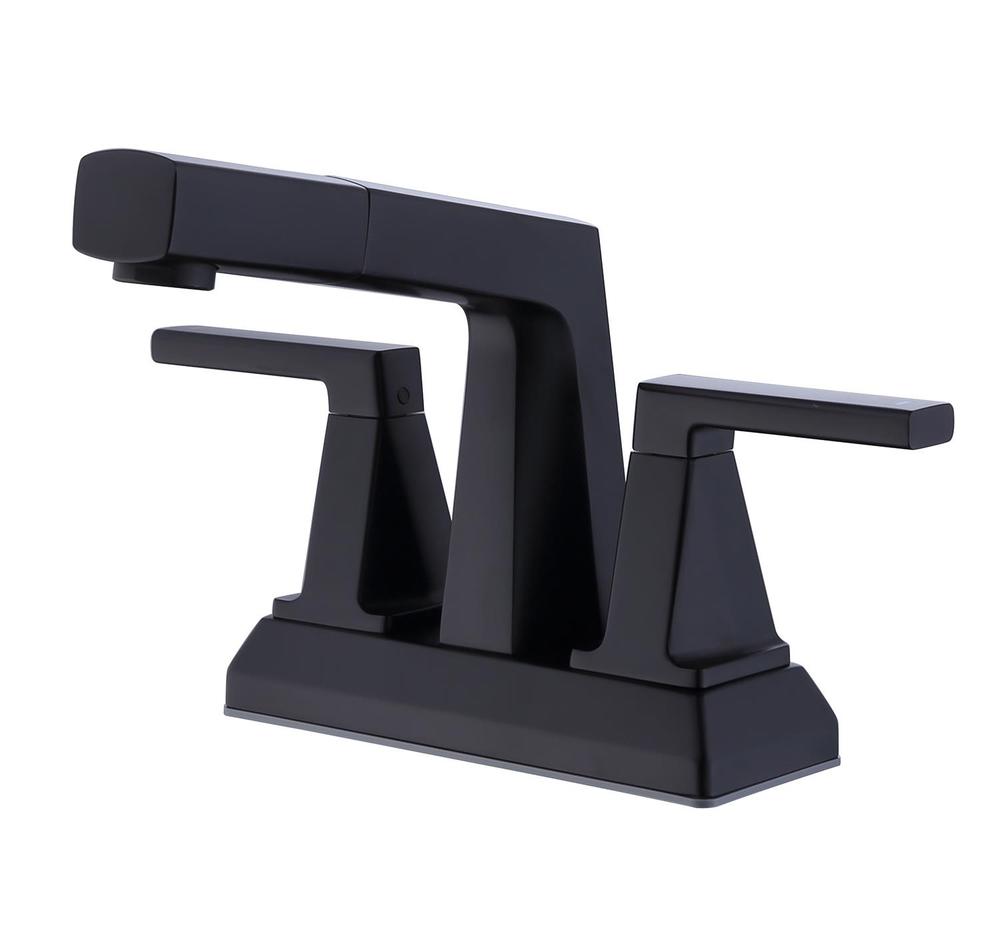 Two-Handle 4" Centerset Matte Black Pull-Out Bathroom Faucet