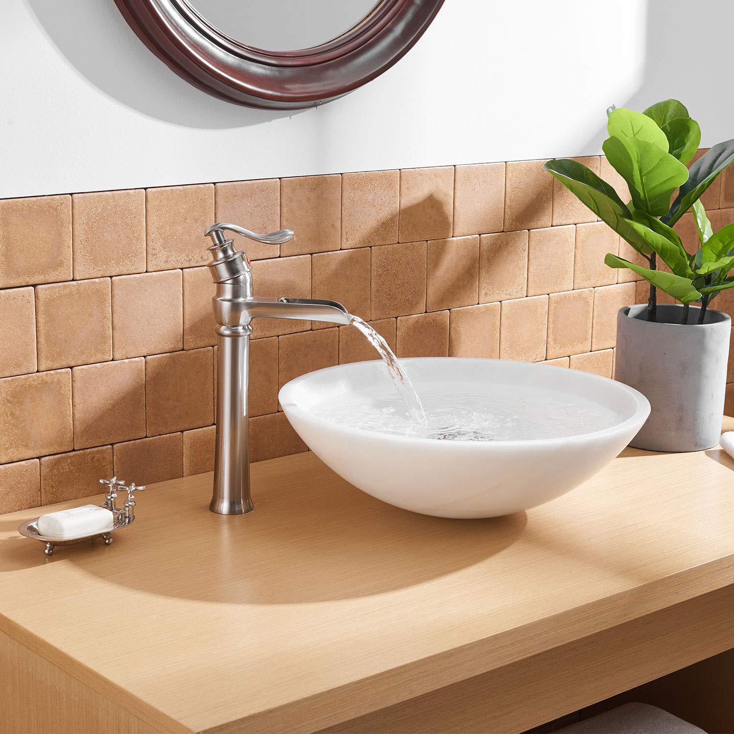 Single-Hole Single-Handle Bathroom Faucet High Spout with Drain Kit Included Corrosion Resistance