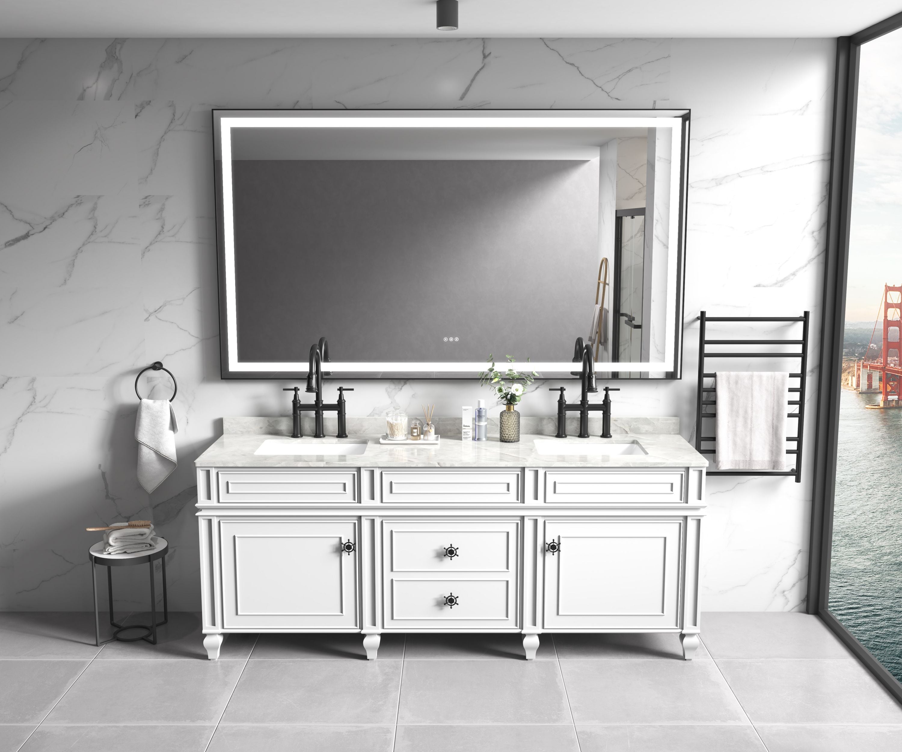 60 in. W x 36 in. H Framed LED Lighted Bathroom Wall Mounted Mirror with High Lumen+Anti-Fog Separately Control