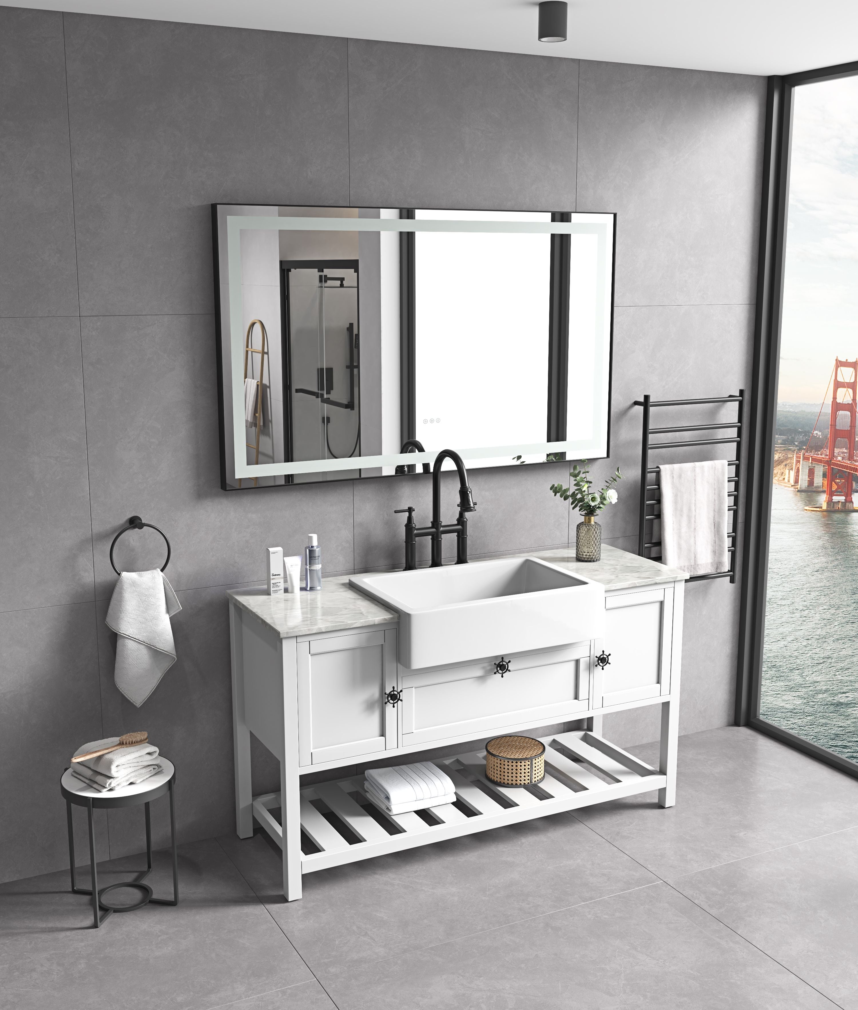 60 in. W x 36 in. H Framed LED Lighted Bathroom Wall Mounted Mirror with High Lumen+Anti-Fog Separately Control