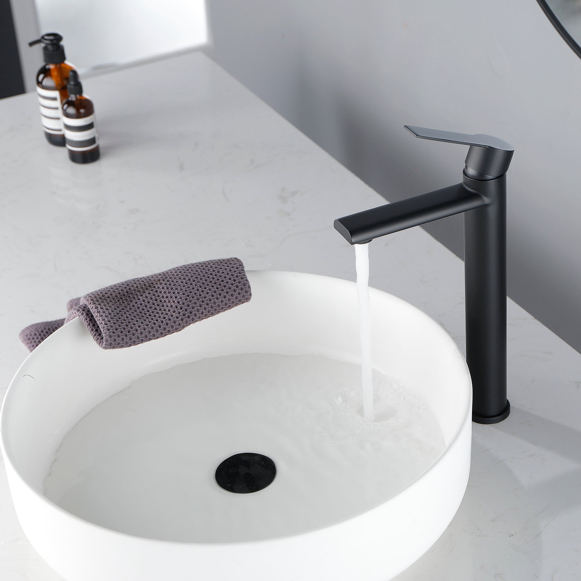 Bathroom Faucet, Single Handle Bathroom Vanity Sink Faucets, Deck Mount Bathroom Faucet, Matte Black