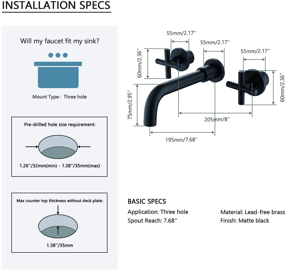 2-Handle Wall Mount Bathroom Faucet