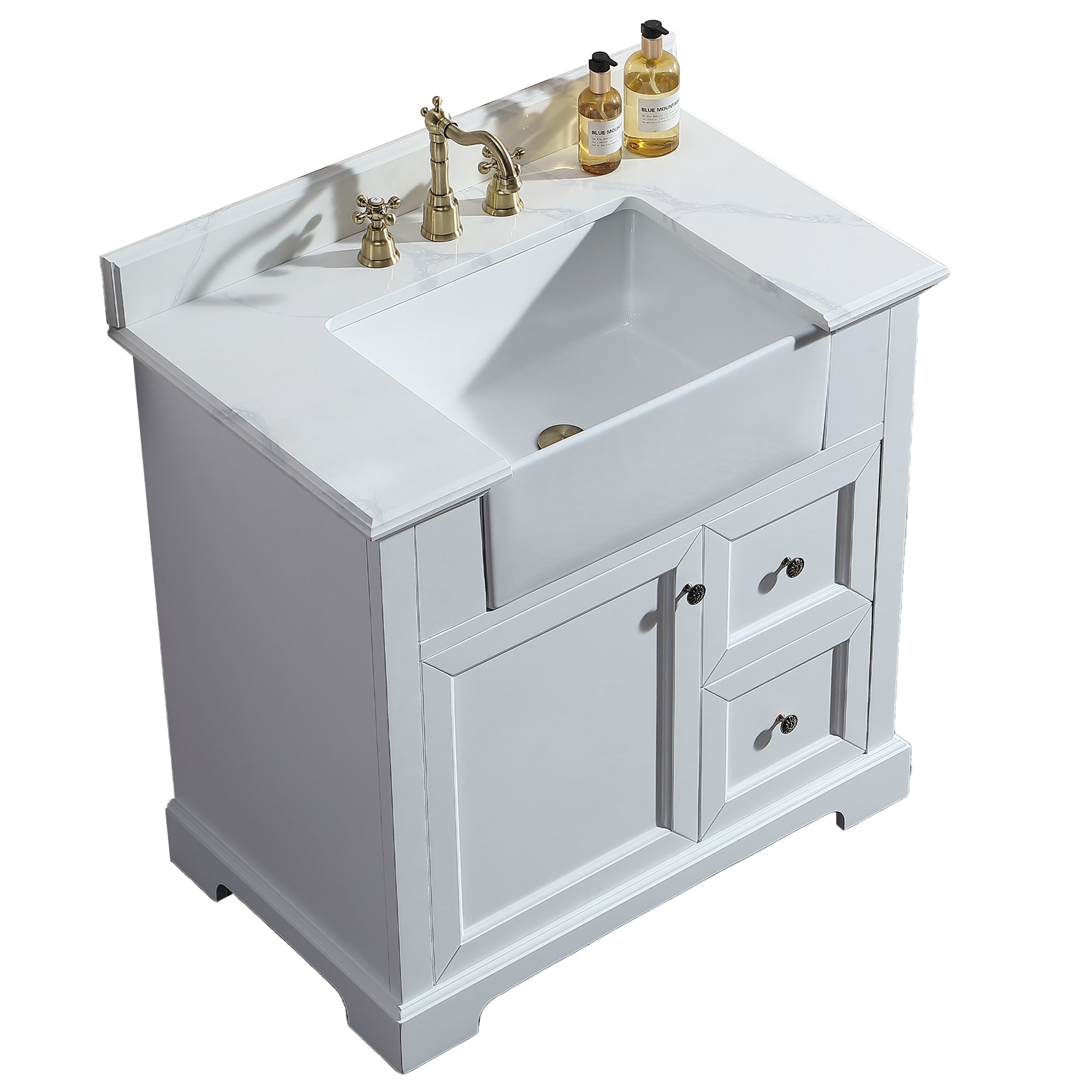 36 in. W x 22 in. D x 35 in. H Freestanding Bath Vanity Minimalist in White with White Quartz Top with White Basin