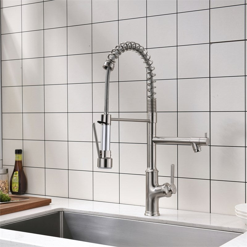 Modern Pull Down Single Handle Kitchen Faucet in Brushed Nickel