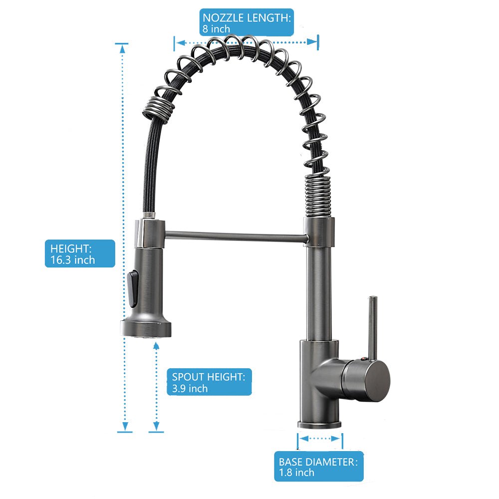 Single Handle Deck Mount Gooseneck Pull Down Sprayer Kitchen Faucet in Gun-Grey
