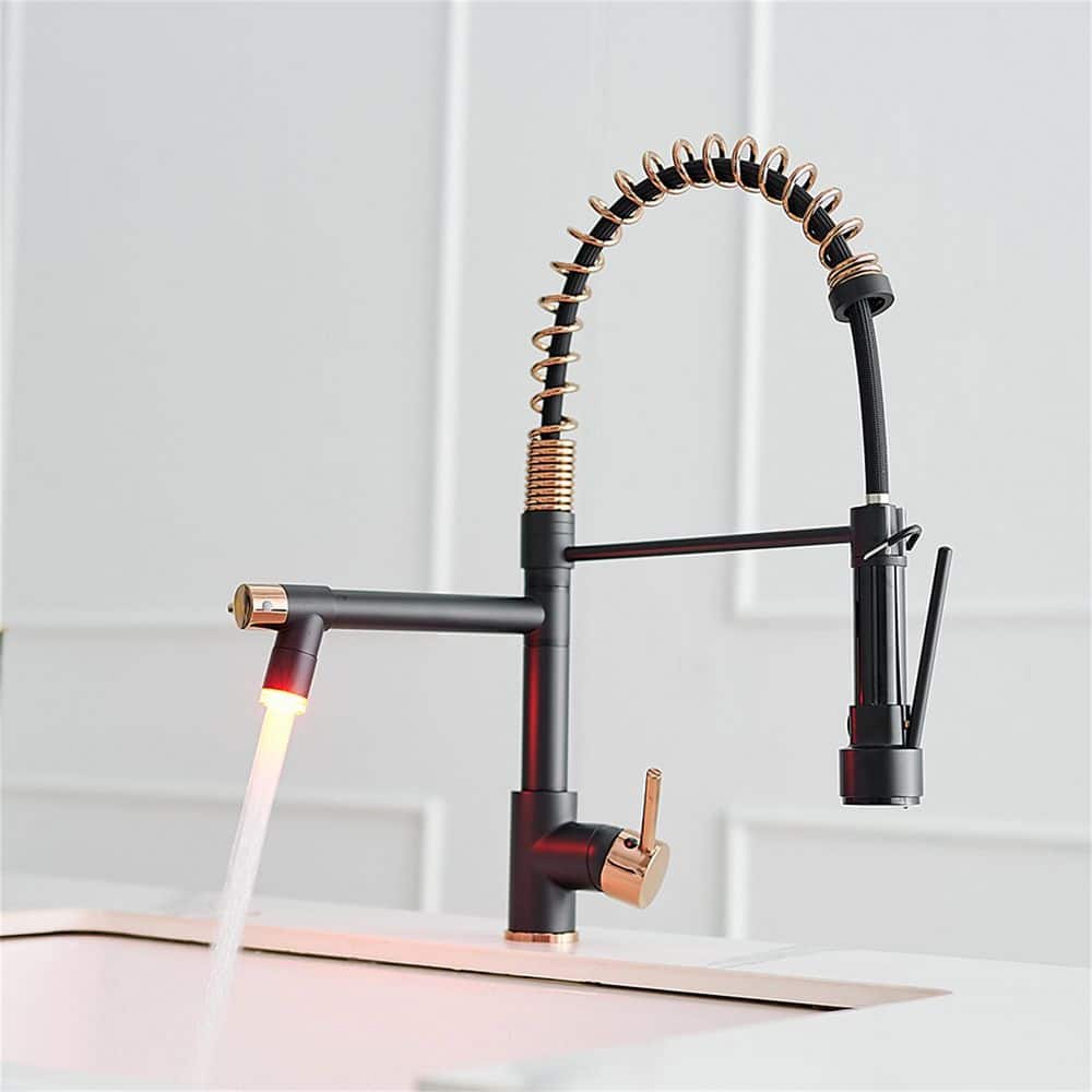 Single-Handle LED Gooseneck Pull-Down Sprayer Kitchen Faucet