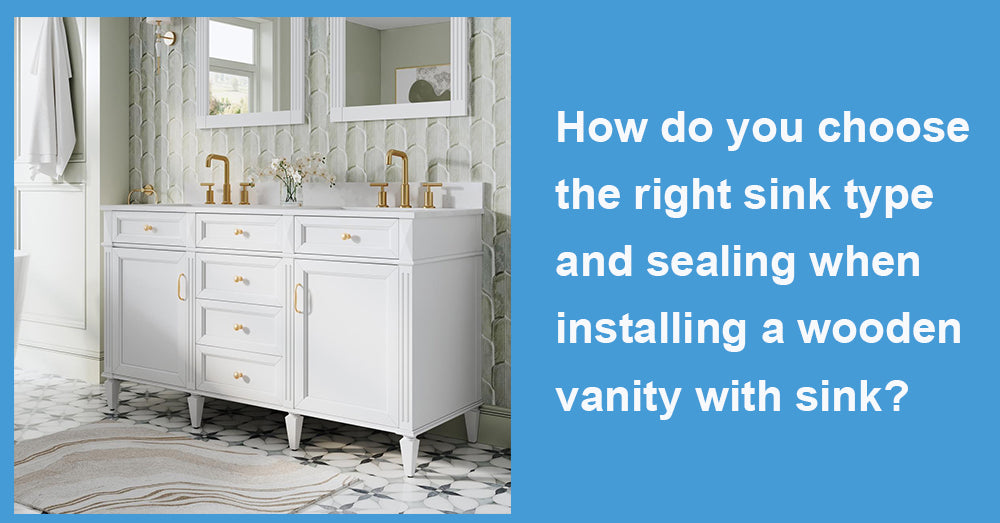 How do you choose the right sink type and sealing when installing a wooden vanity with sink?
