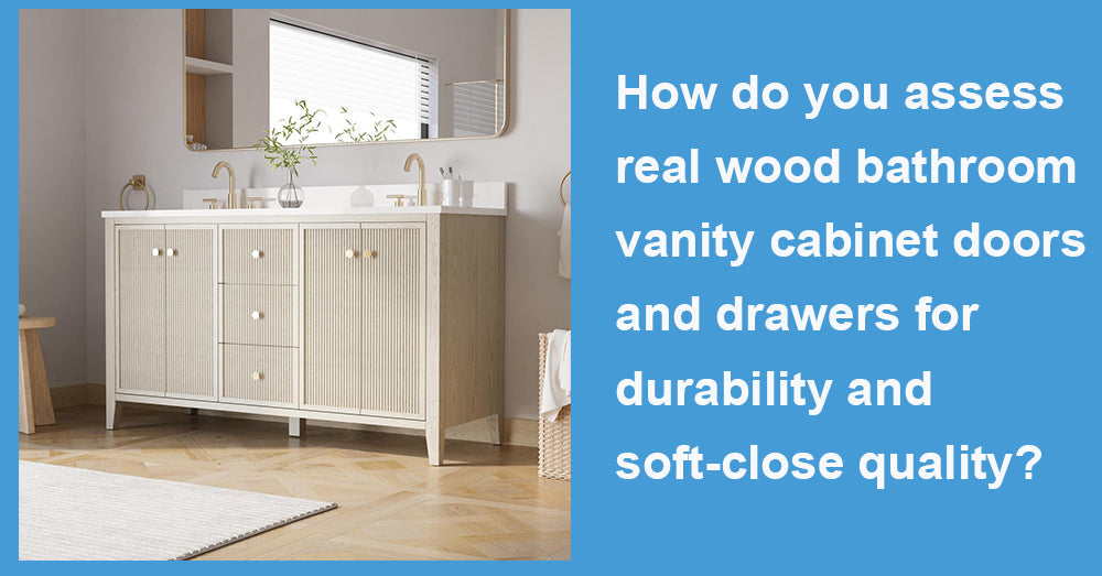 How do you assess real wood bathroom vanity cabinet doors and drawers for durability and soft-close quality?
