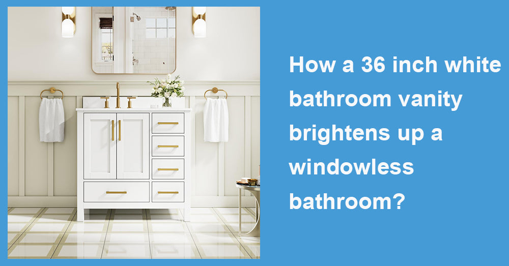 How a 36 inch white bathroom vanity brightens up a windowless bathroom?