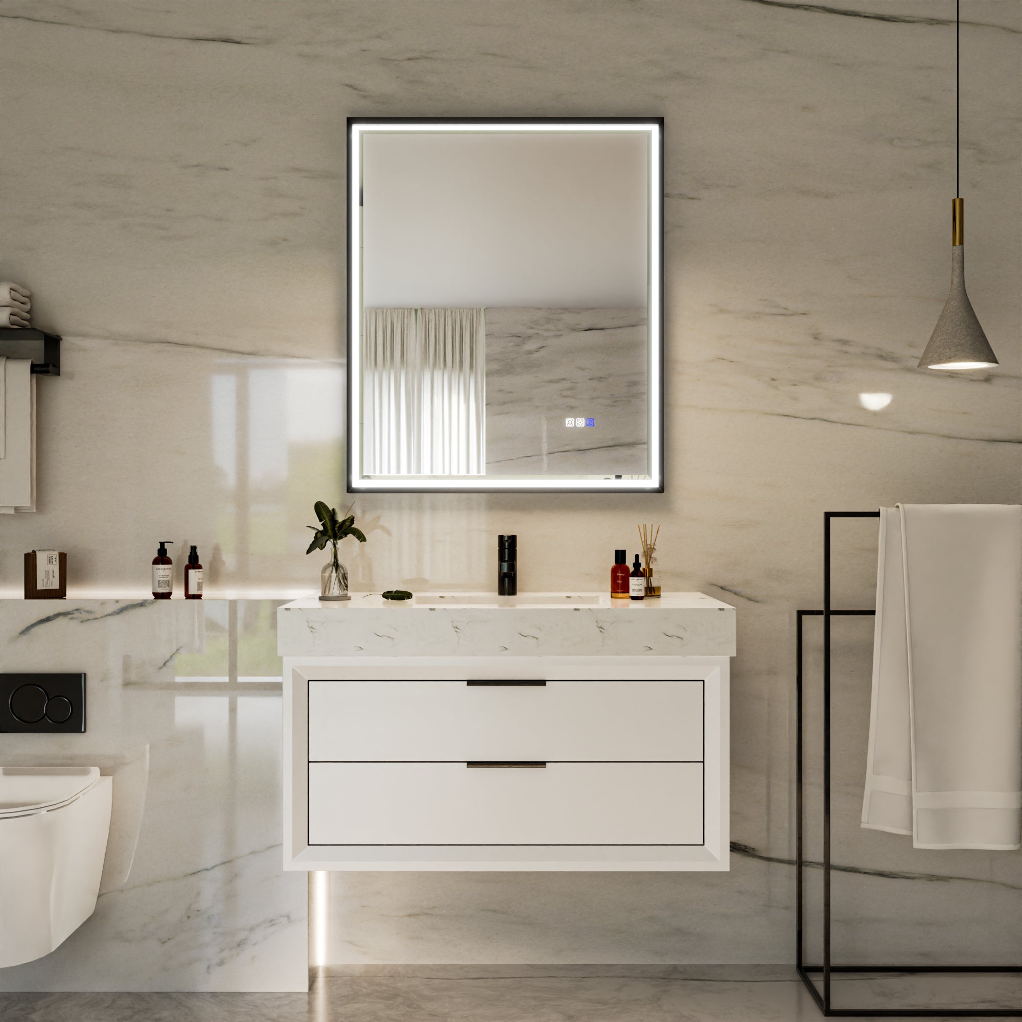 30 in. W x 36 in. Aluminum Framed LED Bathroom Mirror - Anti-Fog, Dimmable, Smart Memory, Matte Black